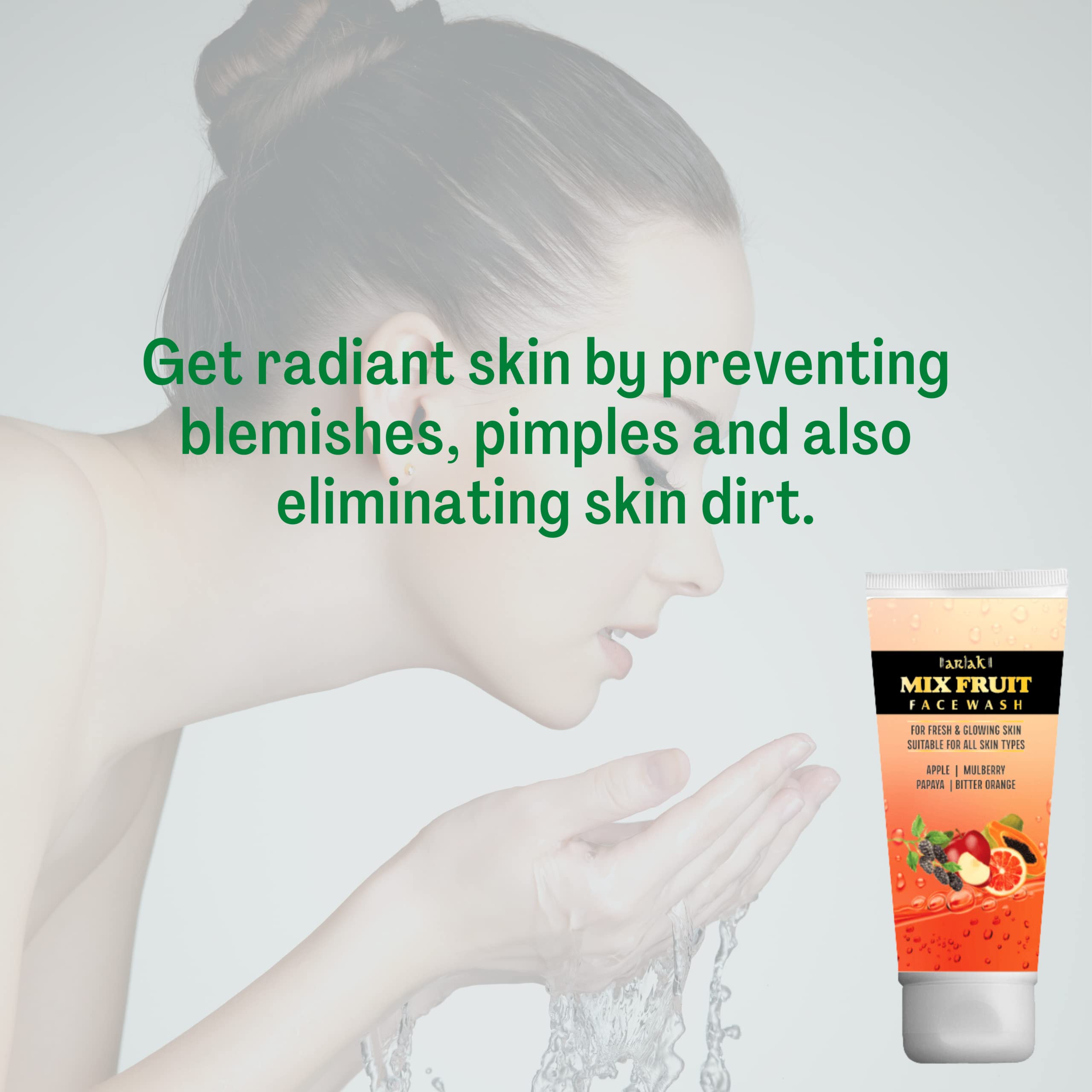 Arlak Mixed Fruit Face Wash (75 ml) with Papaya, Apple, Bitter Orange & Mulberry Extracts - Natural Brightening & Exfoliating Facial Cleanser for Glowing Skin - Perfect for Daily Skincare Routine & Acne-Prone Skin