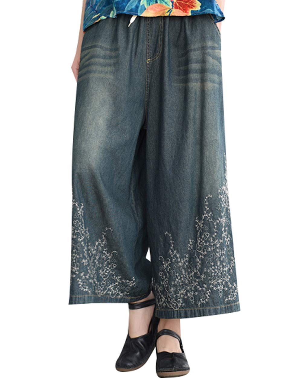 Women's Stretchy High Waist Wide Leg Jeans - Comfortable Elastic Waistband & Flowy Fit for Casual Wear, Office & Travel