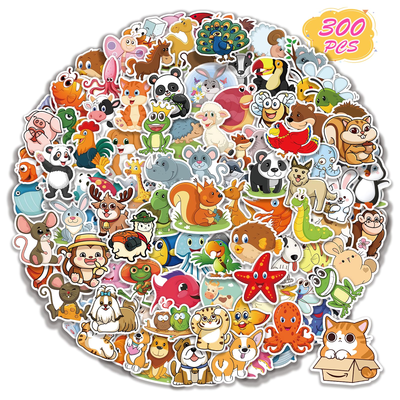 300 Pcs Cute Animal Stickers for Kids - Waterproof Vinyl Decals for Water Bottles, Hydroflasks, Phones, Skateboards & Laptops - Aesthetic Sticker Pack for Girls & Teens - Perfect for School, DIY Crafts & Personalizing Accessories