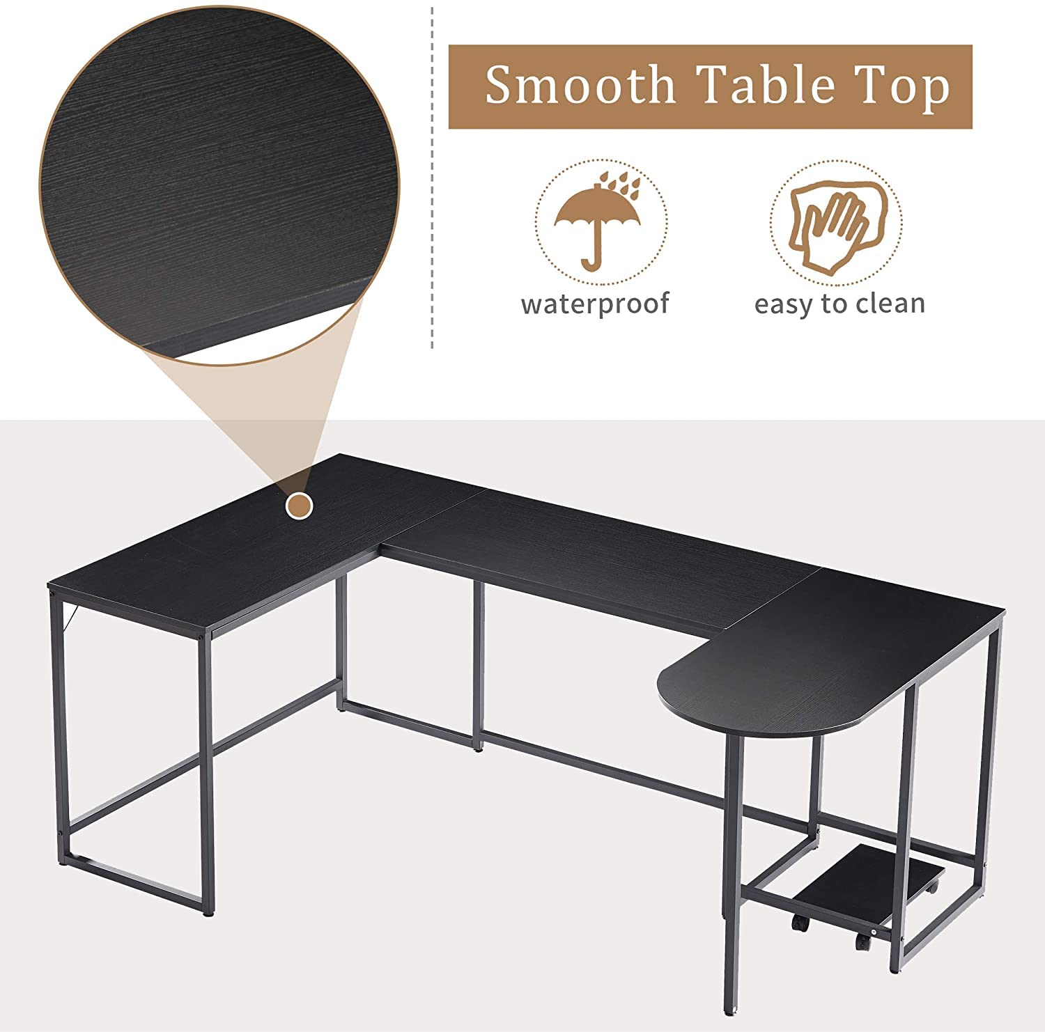 Ergonomic U-Shaped Computer Desk with CPU Stand - 78.7