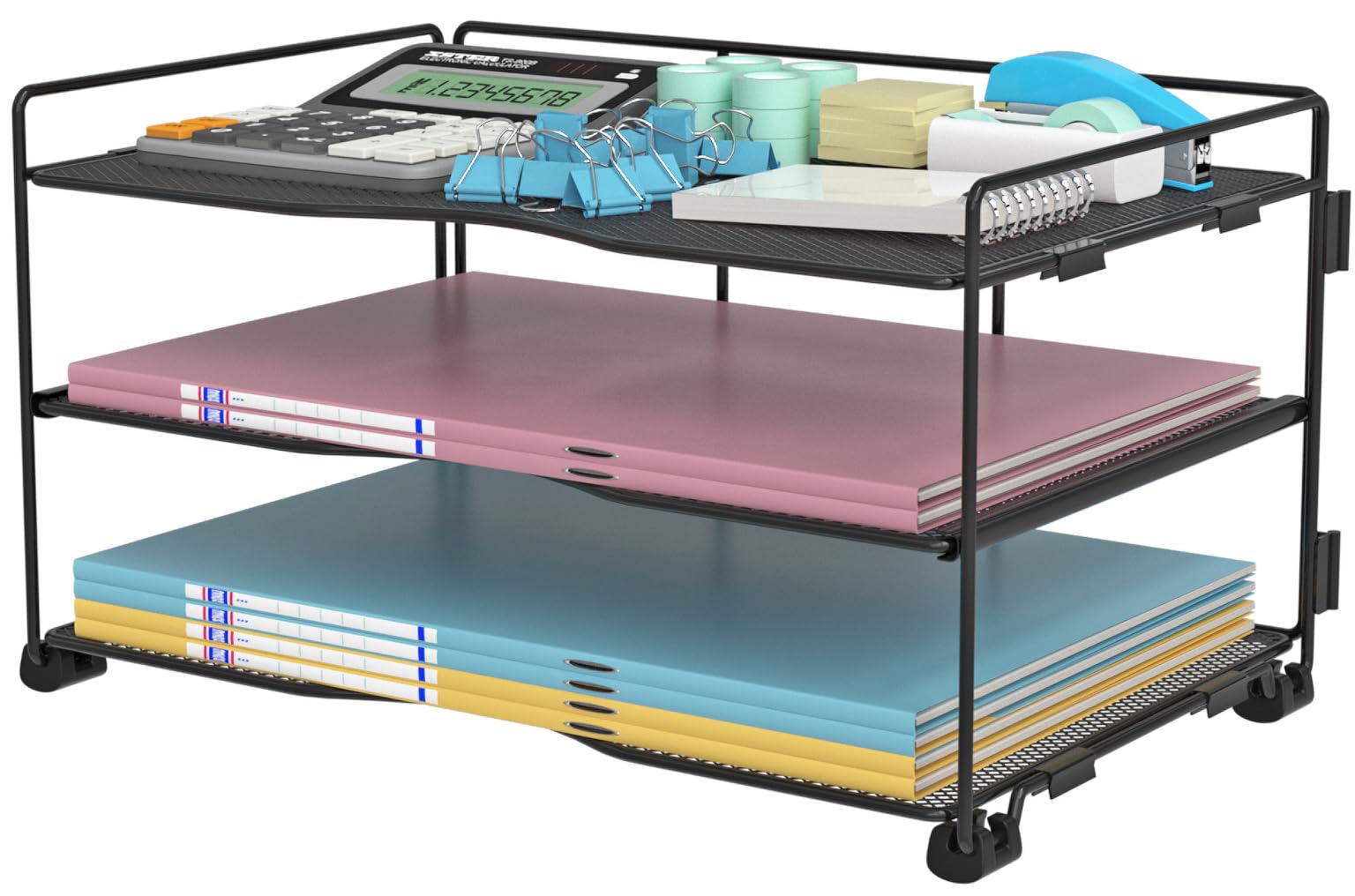 3-Tier Mesh Desk File Organizer - Black Letter & A4 Paper Sorter Tray for Office Organization - Perfect for Mail, Documents, and Office Supplies Storage