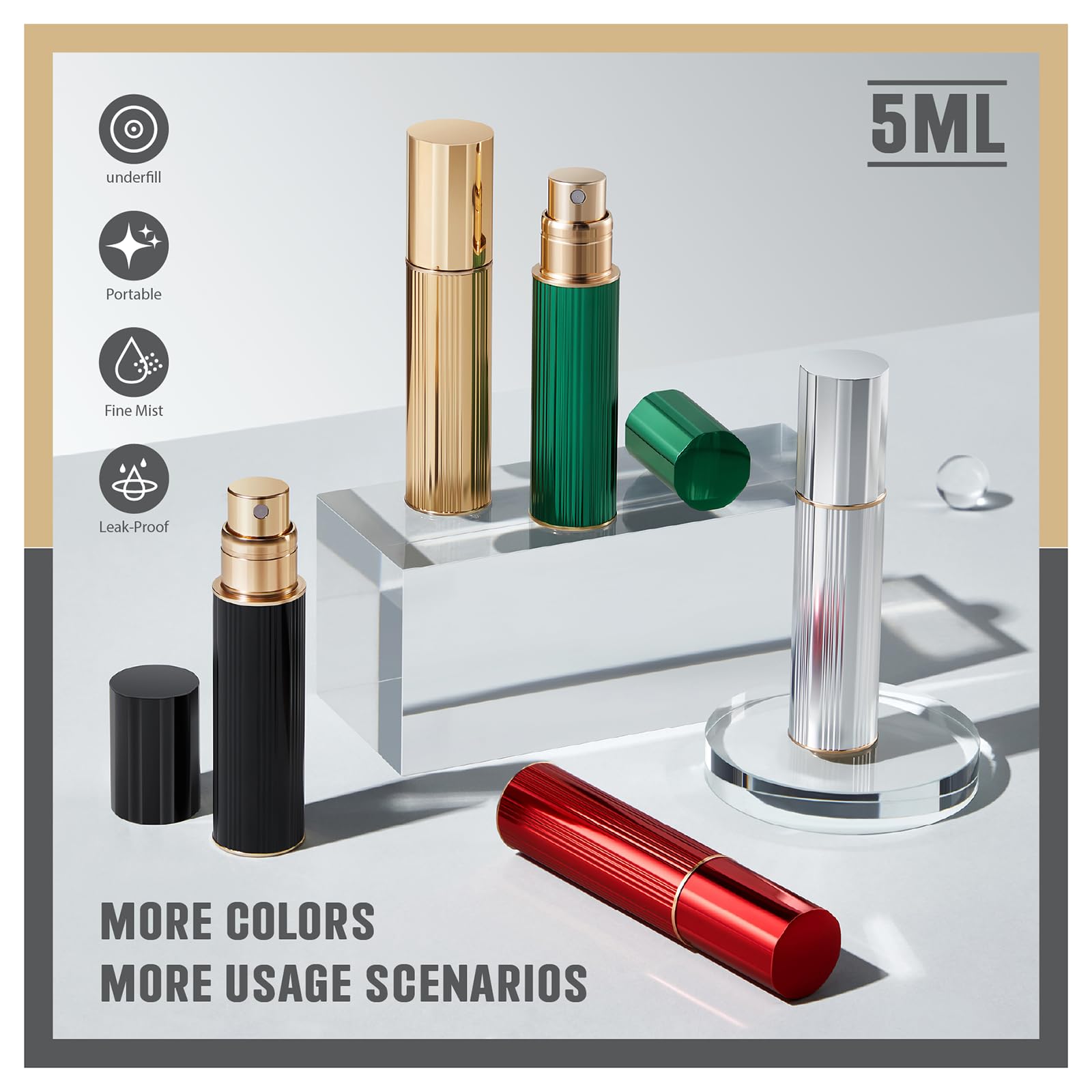 5ML Refillable Perfume Travel Bottle - Portable Mini Atomizer for Cologne & Fragrance Spray (Gold) | Perfect for Airplane Carry-On, Gym Bag & On-The-Go Use