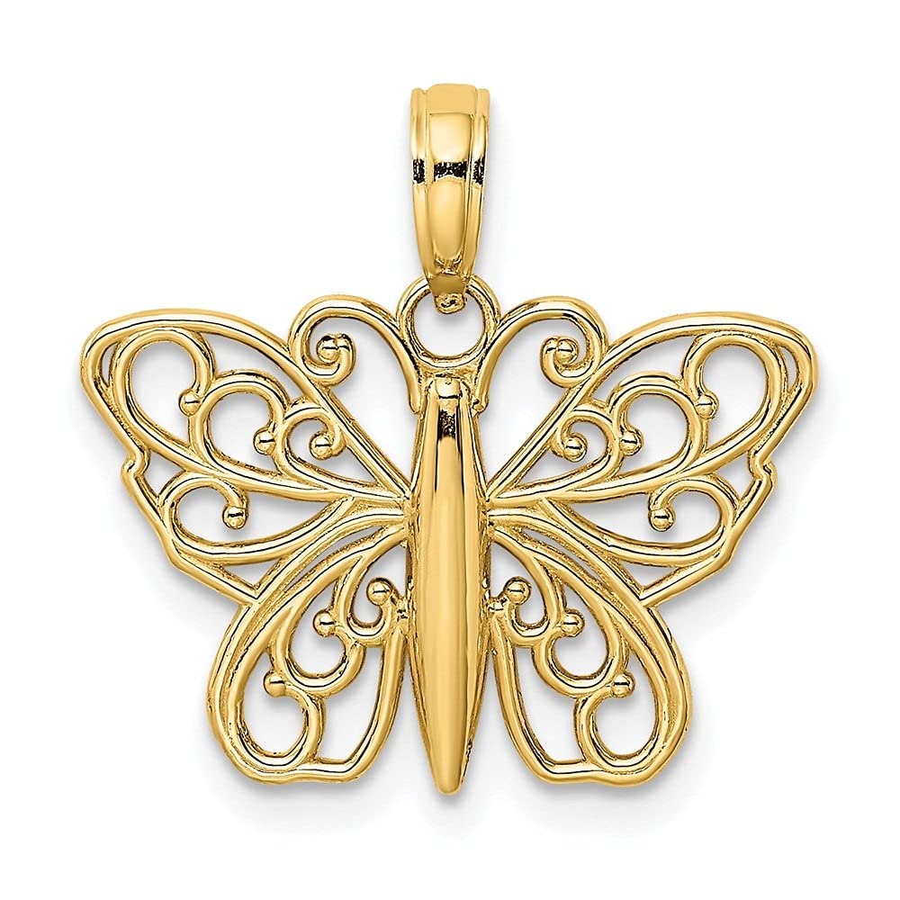 14K Yellow Gold Filigree Butterfly Charm Pendant - Elegant Fine Jewelry for Women | Diamond2Deal | Perfect for Gifts, Anniversaries & Special Occasions