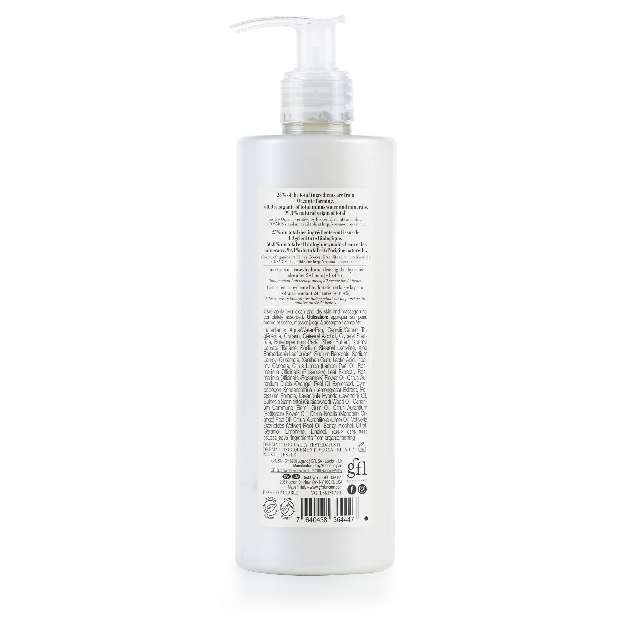 Organic Certified Sweet Orange & Rosemary Hand & Body Lotion with Aloe Vera - 12.84 Fl oz - Made in Italy in 100% Recycled Bottle | Hydrating Moisturizer for Dry Skin, Perfect for Home, Office & Travel Use