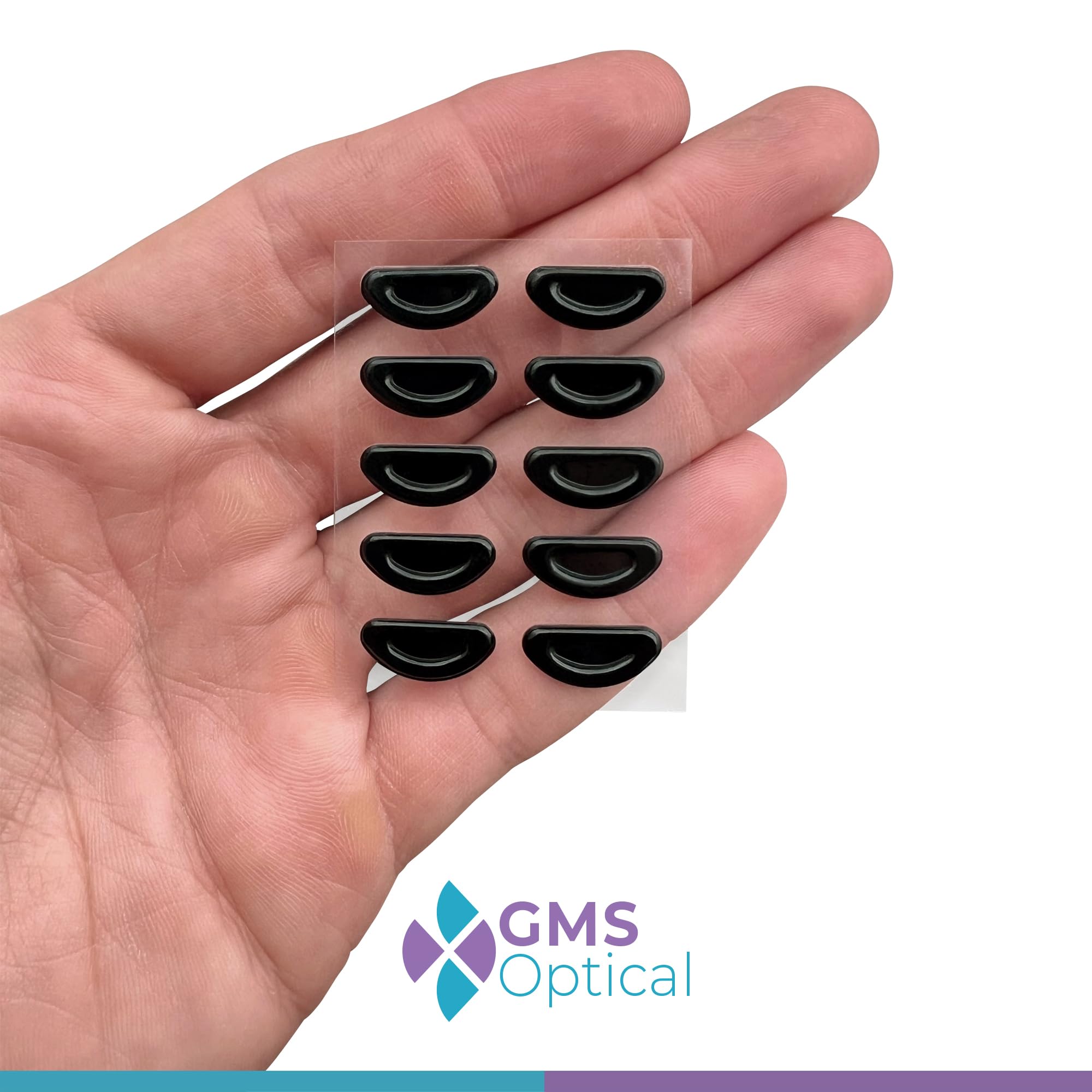 GMS Optical Medium-Thick (2mm) Medium-Length (15mm) Air Cushion Adhesive Nose Pads for Glasses - Anti-Slip, Reduce Pressure & Soreness - Fits Eyeglasses, Sunglasses & Reading Glasses (5 Pairs, Black) - Perfect for All-Day Comfort at Work, Driving & Outdoor Activities