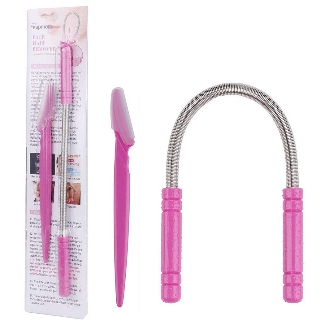 Legendog 9PCS Facial Hair Remover Spring Set - Portable Handmade Coil Hair Removal Tool with 9 Eyebrow Razors for Women & Men - Perfect for Eyebrow Shaping, Upper Lip & Chin Hair Removal at Home or Travel
