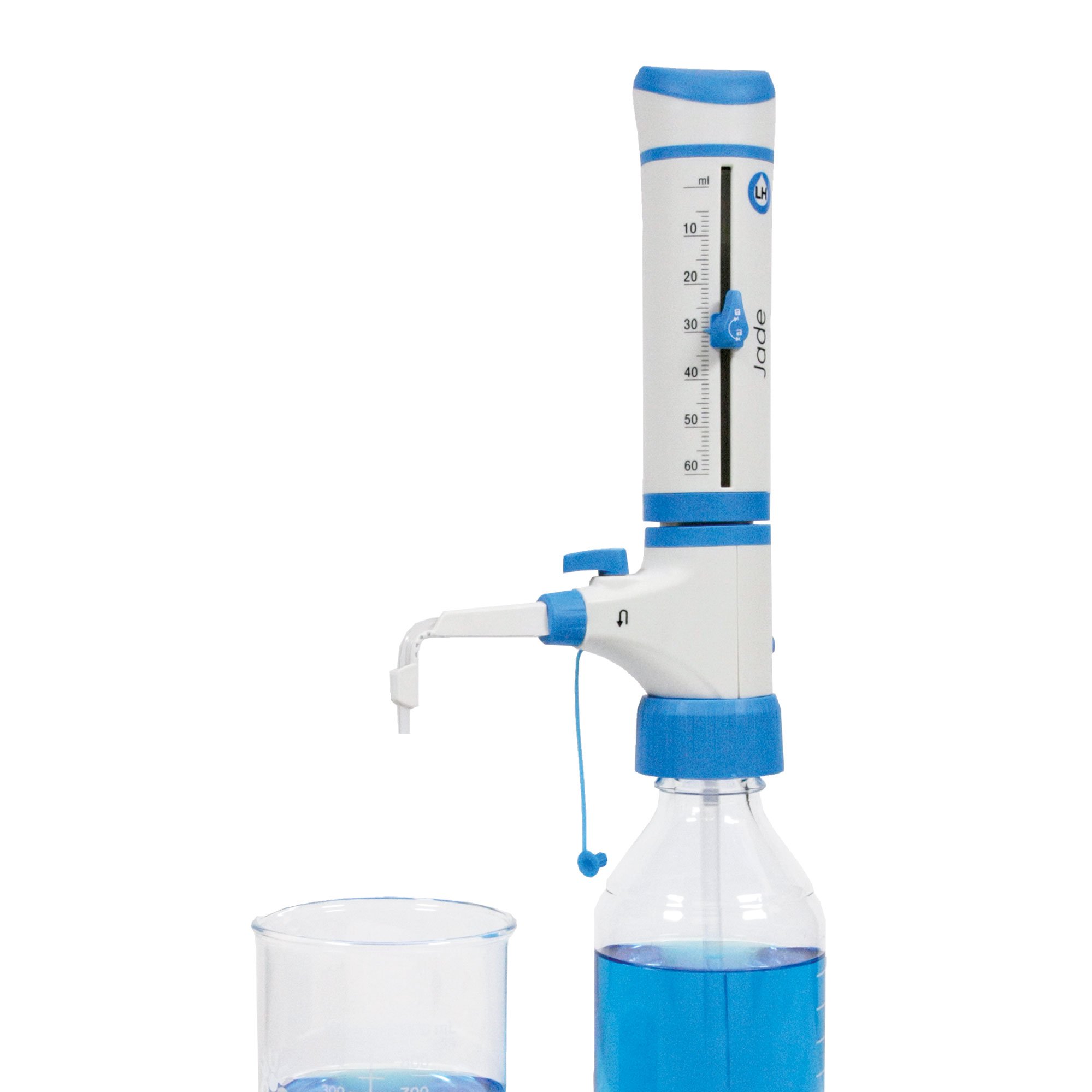 United Scientific™ Jade™ Bottle Top Dispenser (5-60ml) - Chemical Resistant Laboratory Dispenser for Precise Liquid Measurement in Labs & Research Facilities