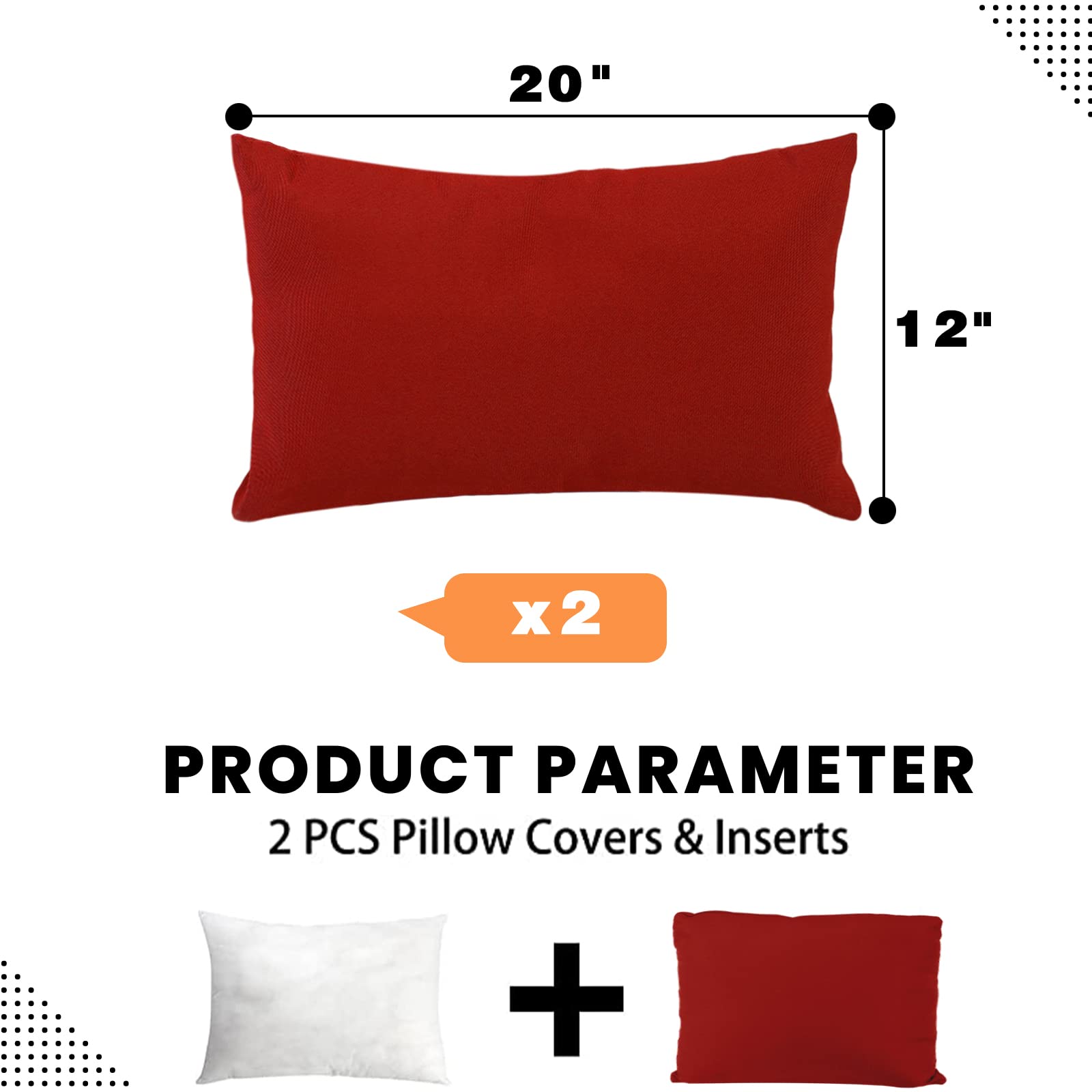 Waterproof Outdoor Lumbar Pillows Set of 2 (12x20 inch) with Inserts - Durable Patio Cushions for Garden, Poolside & Deck Furniture - Perfect for Outdoor Living Spaces & Backyard Decor