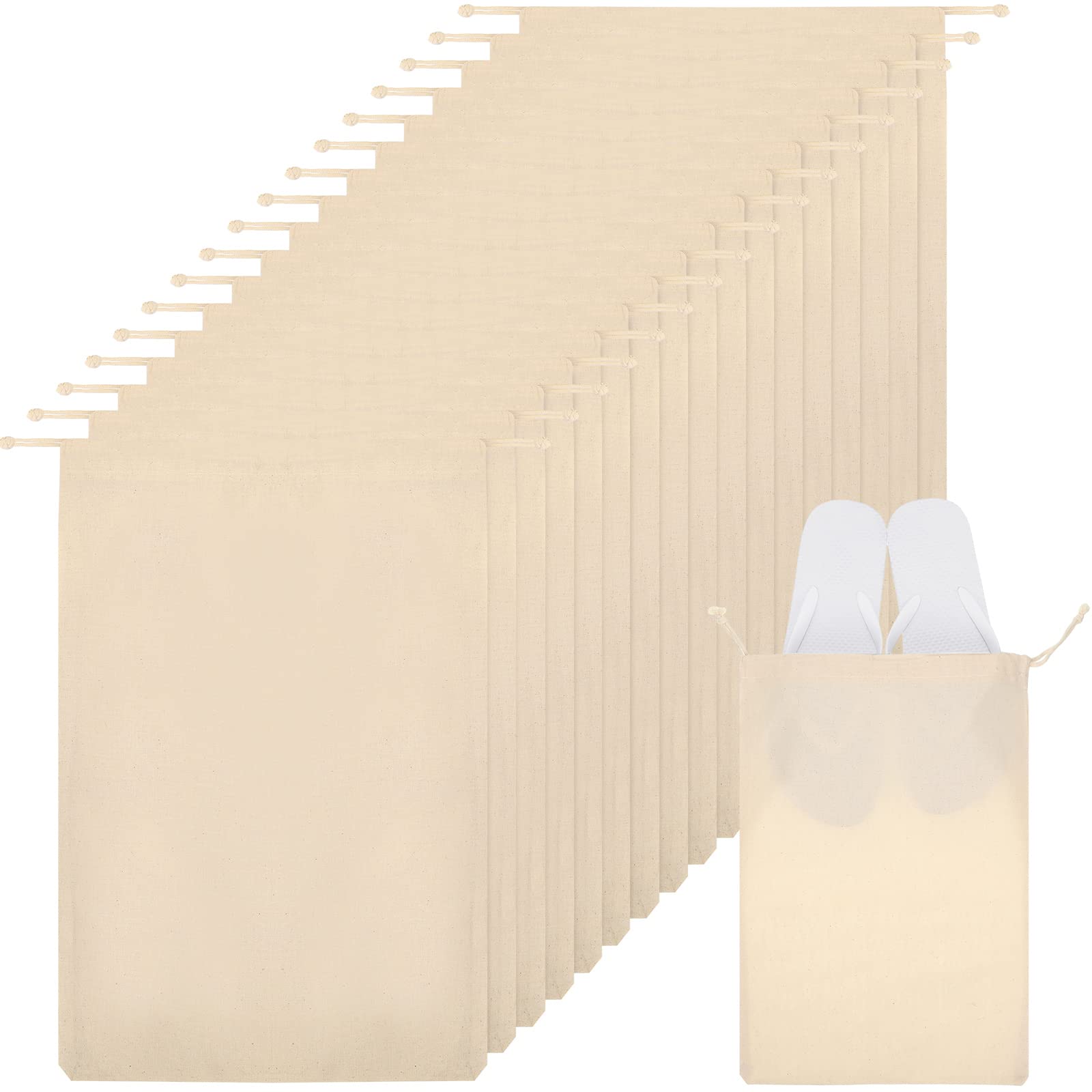 Hillban 30 Pack Dustproof Muslin Cotton Drawstring Shoe Bags for Travel Storage - 10x15 Inch Breathable Organizer Pouch for Shoes, Home Pantry & Accessories - Perfect for Travel, Closet Organization & Shoe Protection