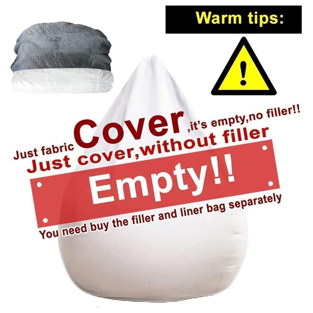 Ultra Soft Washable PV Velvet Bean Bag Chair Cover - No Filler Included, Extra Large 5ft Memory Foam Replacement with Zipper (White) | Perfect for Living Room, Bedroom, Dorm & Game Room Lounging