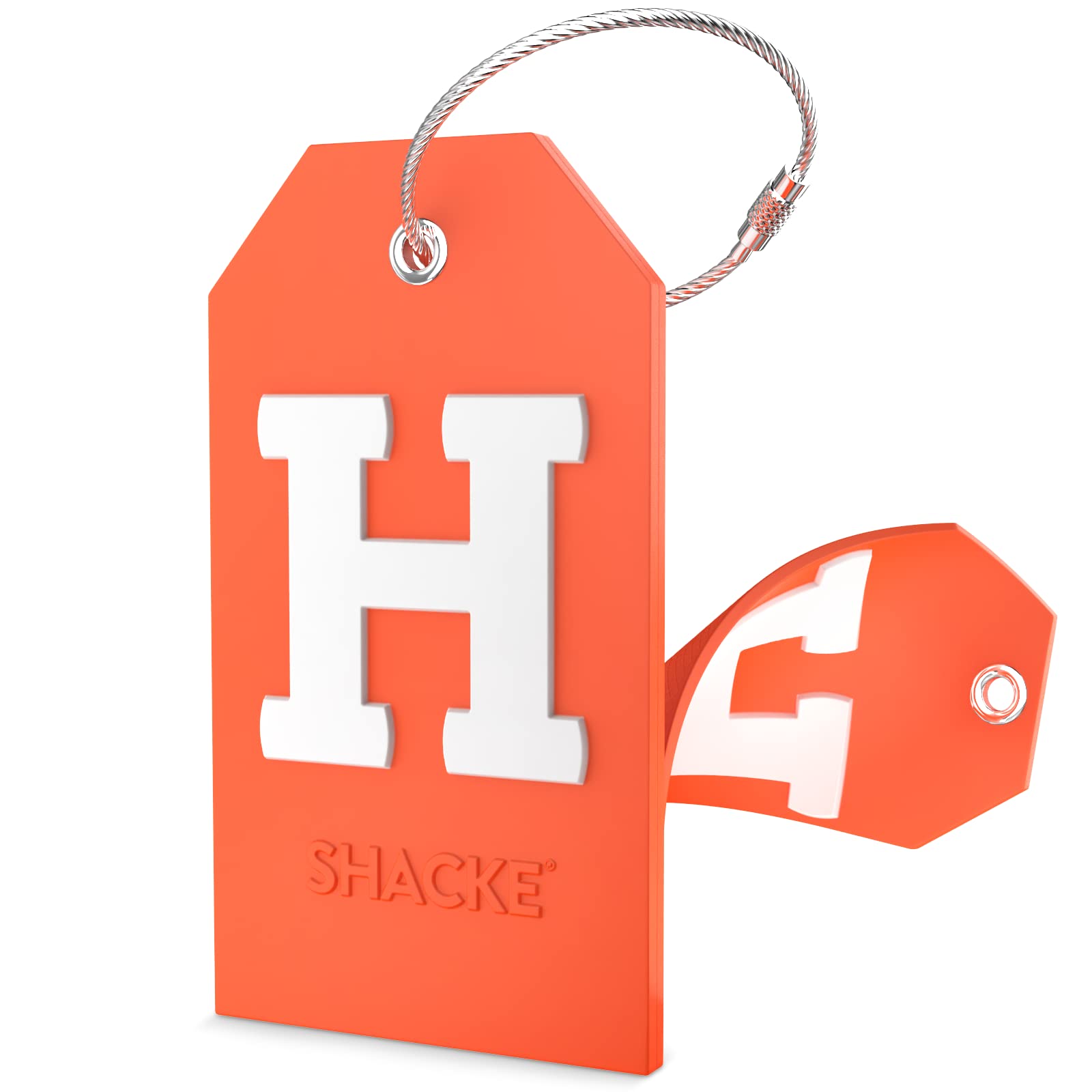 Shacke Personalized Luggage Tag with Privacy Cover & Stainless Steel Loop - Monogram Letter H for Travel Bags & Suitcases - Perfect for Airports, Cruises, and Business Trips