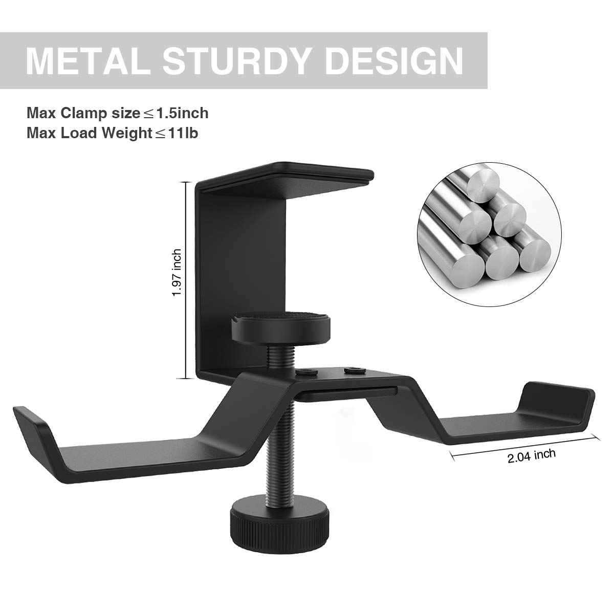 6amLifestyle Under Desk Dual Headphone Hanger - Universal Metal Headset Stand with Clamp for Gaming Earphones, Headsets & Accessories (Black, Patent) - Perfect for Home Office, Gaming Setup & Workspace Organization