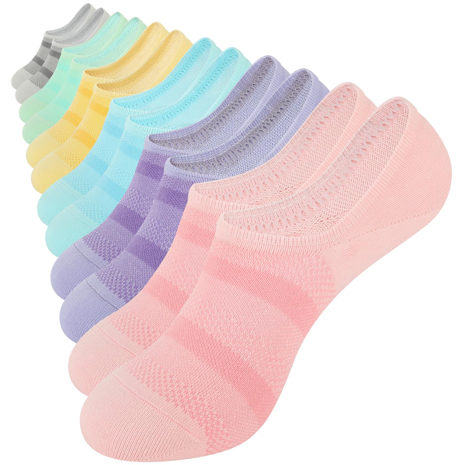 COOPLUS Women's No Show Socks 6-Pack - Breathable Cotton Low Cut Invisible Socks with Non-Slip Grip for Sneakers, Loafers & Flats - Perfect for Work, Gym & Everyday Wear