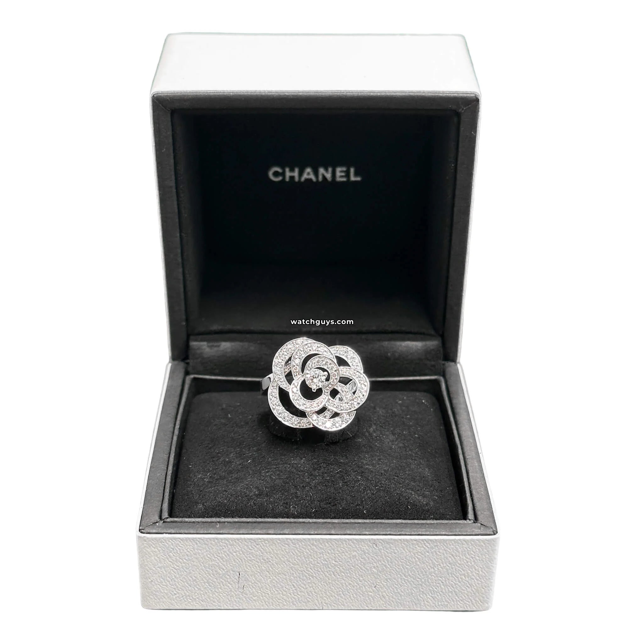 Chanel Fil De Camélia Diamond Ring - 18K White Gold Luxury Jewelry for Women | Elegant Floral Design Engagement & Wedding Band | Perfect Gift for Anniversary, Valentine's Day & Special Occasions
