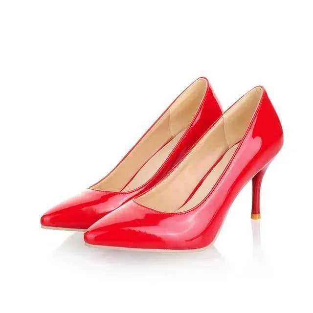 Stylish Solid Patent Leather Heeled Pumps - Women's Classic Pointed Toe High Heel Dress Shoes for Office, Party & Special Occasions