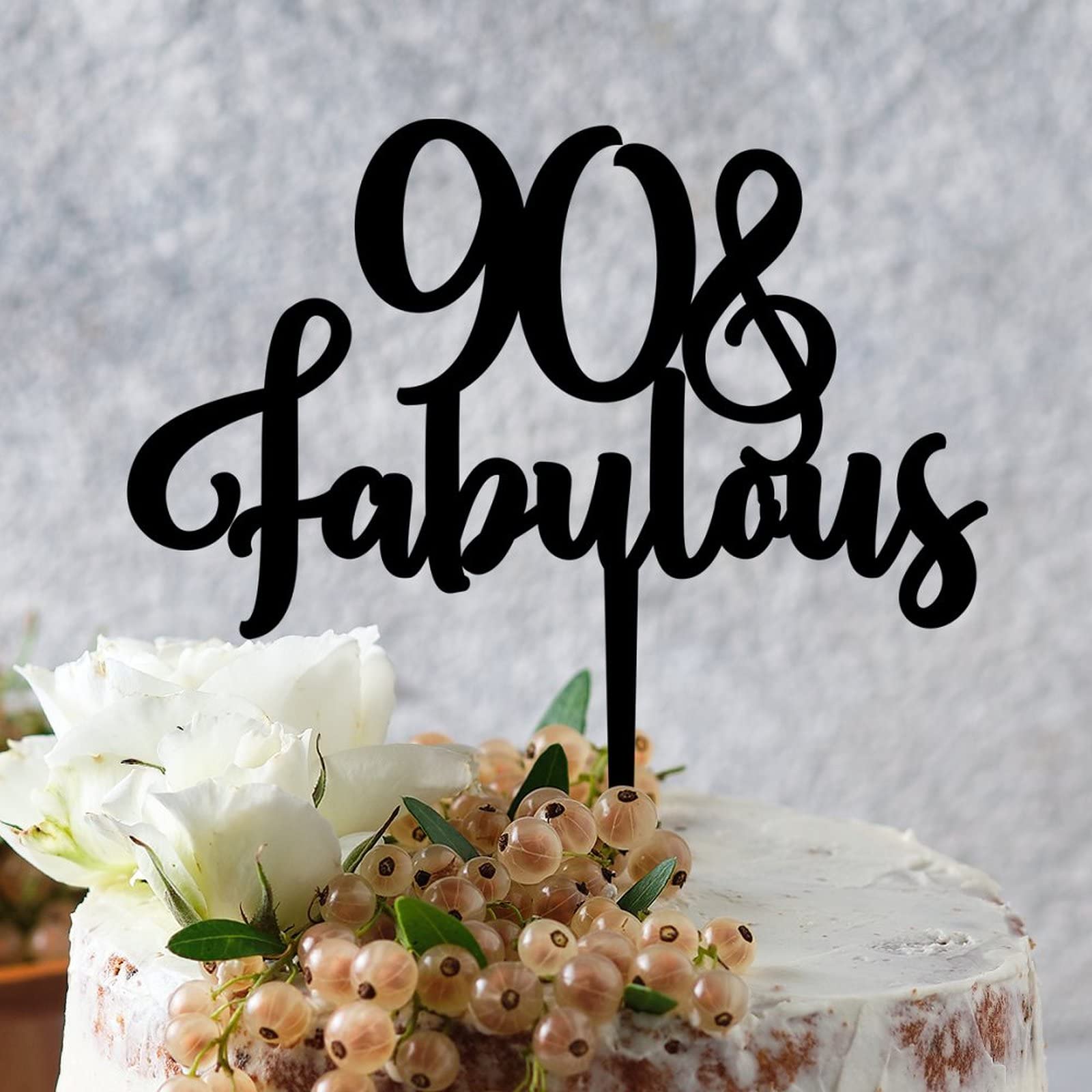 90 & Fabulous Custom Acrylic Cake Topper - Happy Birthday & Anniversary Party Decoration for Boys, Girls & Friends - Perfect for Birthday Cakes, Wedding Anniversaries & Special Celebrations