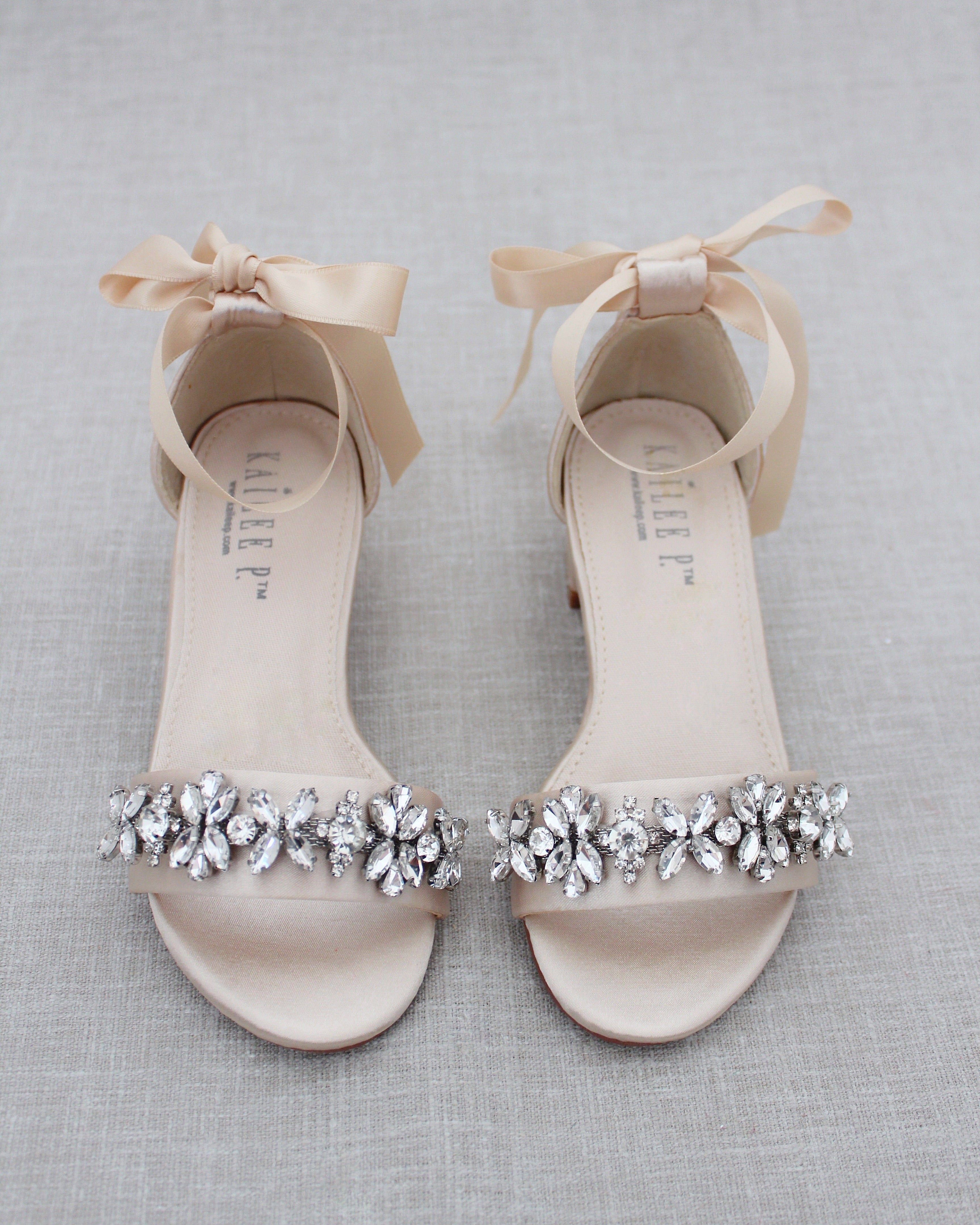 Elegant Satin Block Heel Sandals with Floral Rhinestones - Women's Dressy Summer Wedding Shoes for Bridesmaids, Parties & Special Occasions