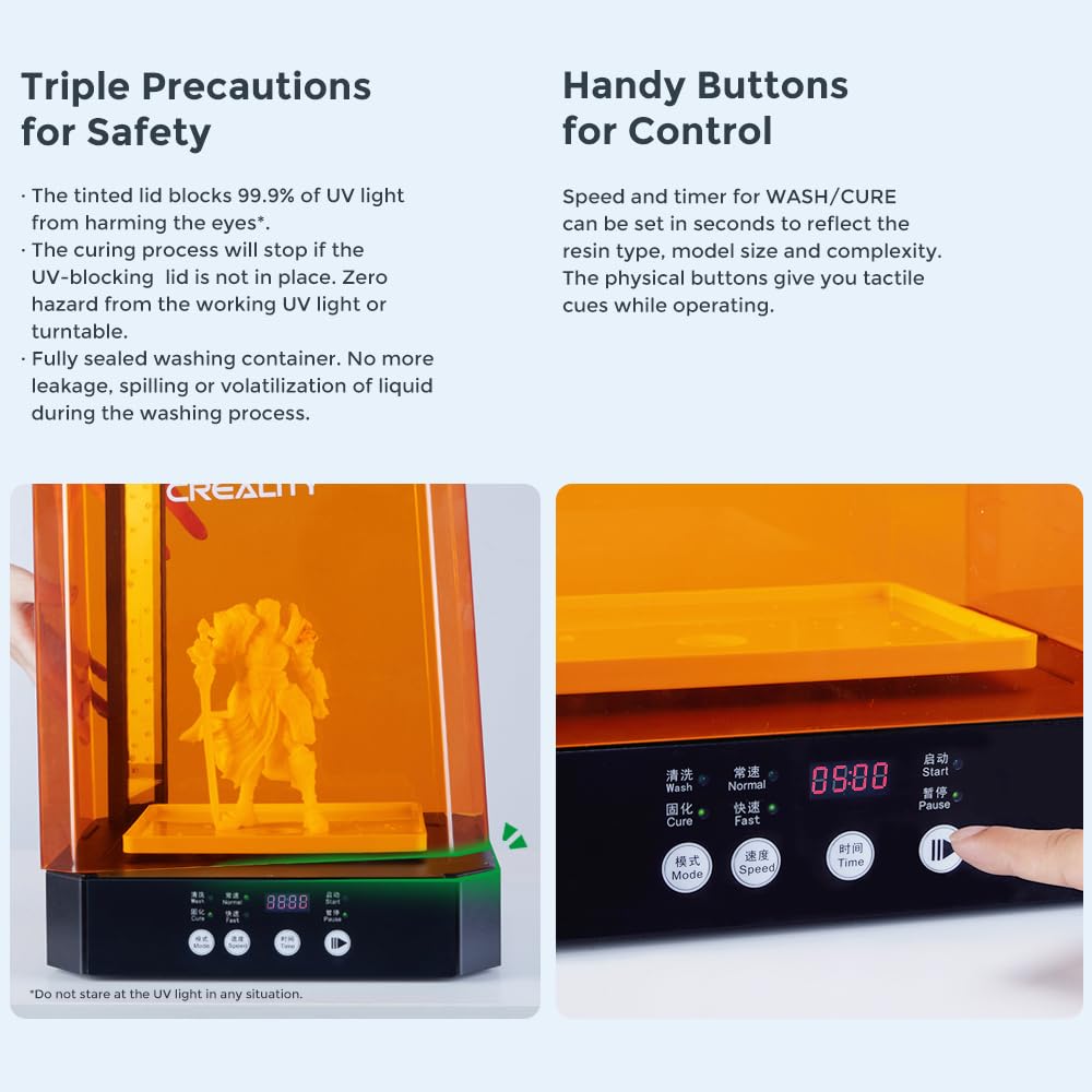 Creality UW-03 Wash and Cure Station 2-in-1 Machine for Resin 3D Printing - 360° UV Exposure, 405nm LED, Magnetic Propeller, 500r/min Speed, 10.64L Capacity (8.46x6.49x11.81 inches) - Perfect for Post-Processing 3D Printed Resin Models