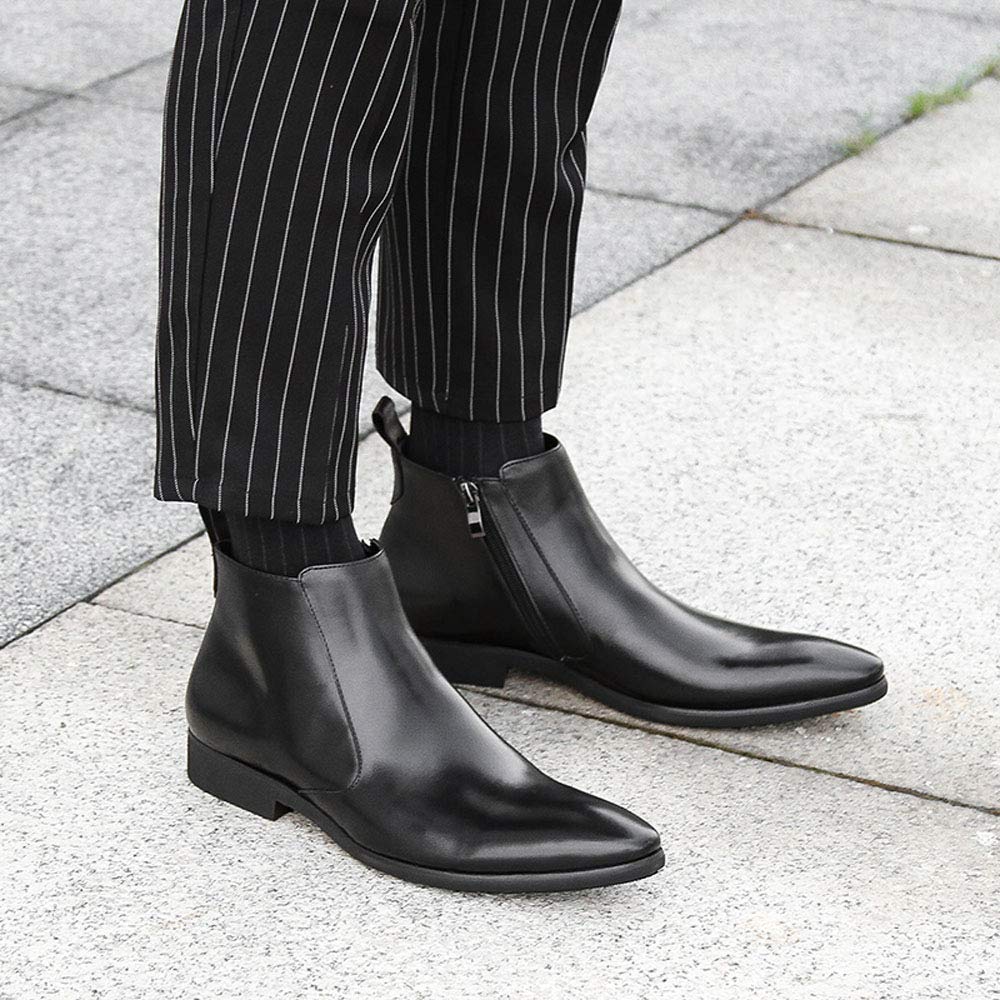 Santimon Men's Chelsea Boots - Leather Ankle Boots with Zipper for Dress & Casual Wear - Black & Burgundy - Perfect for Office, Parties & Everyday Outfits