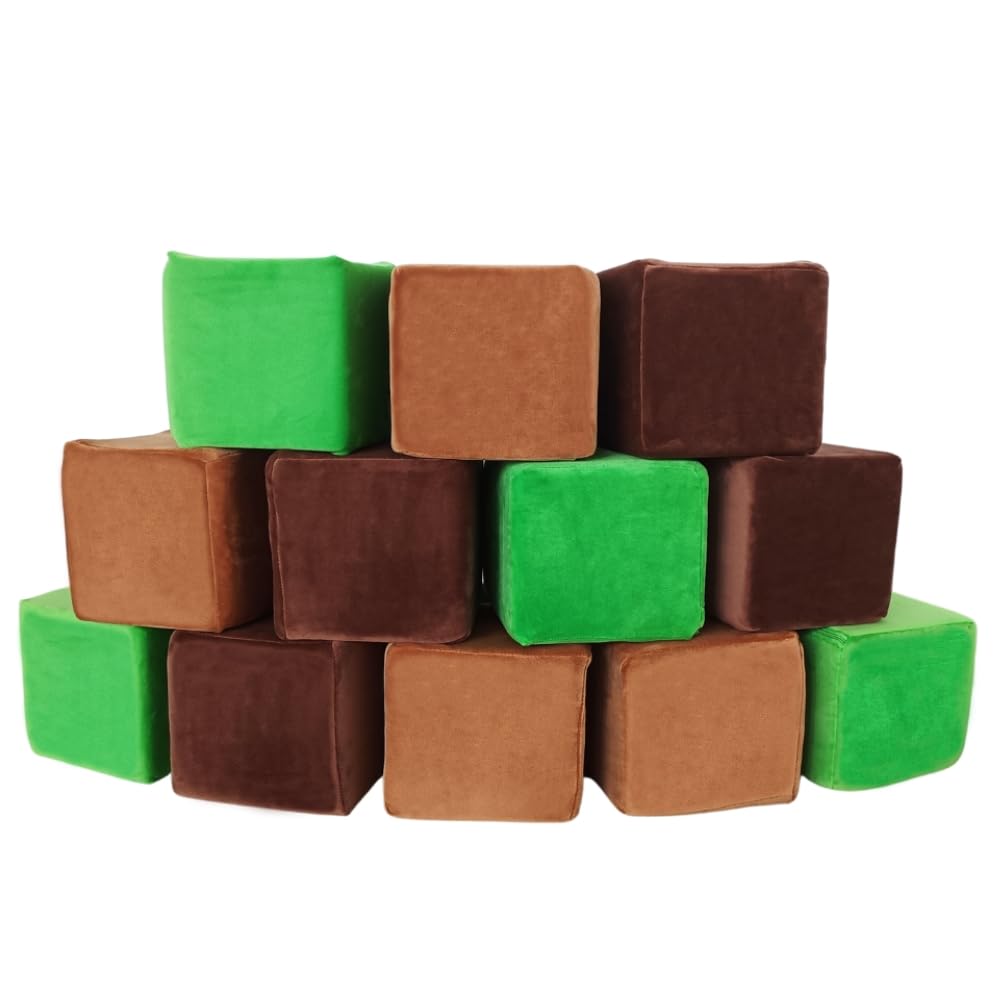 Wonder Space Plush Foam Blocks - Soft Velvet Baby Building Toys for Toddlers 1-3 Years, 12-Piece Stacking Cubes for Early Learning & Motor Skills Development | Safe Nursery Play, Preschool STEM Activities, Kids Birthday Gift (Earth Colors)