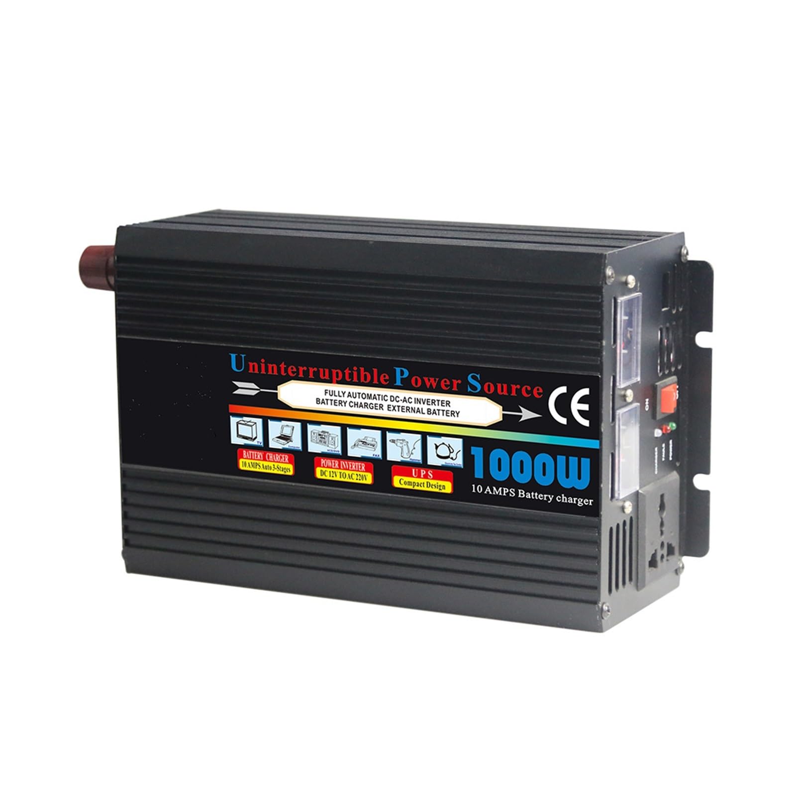 1000W Pure Sine Wave UPS Uninterruptible Power Supply with Charging Function & Voltage Display - 24V/110V for Home Office, Server Backup & Power Outages