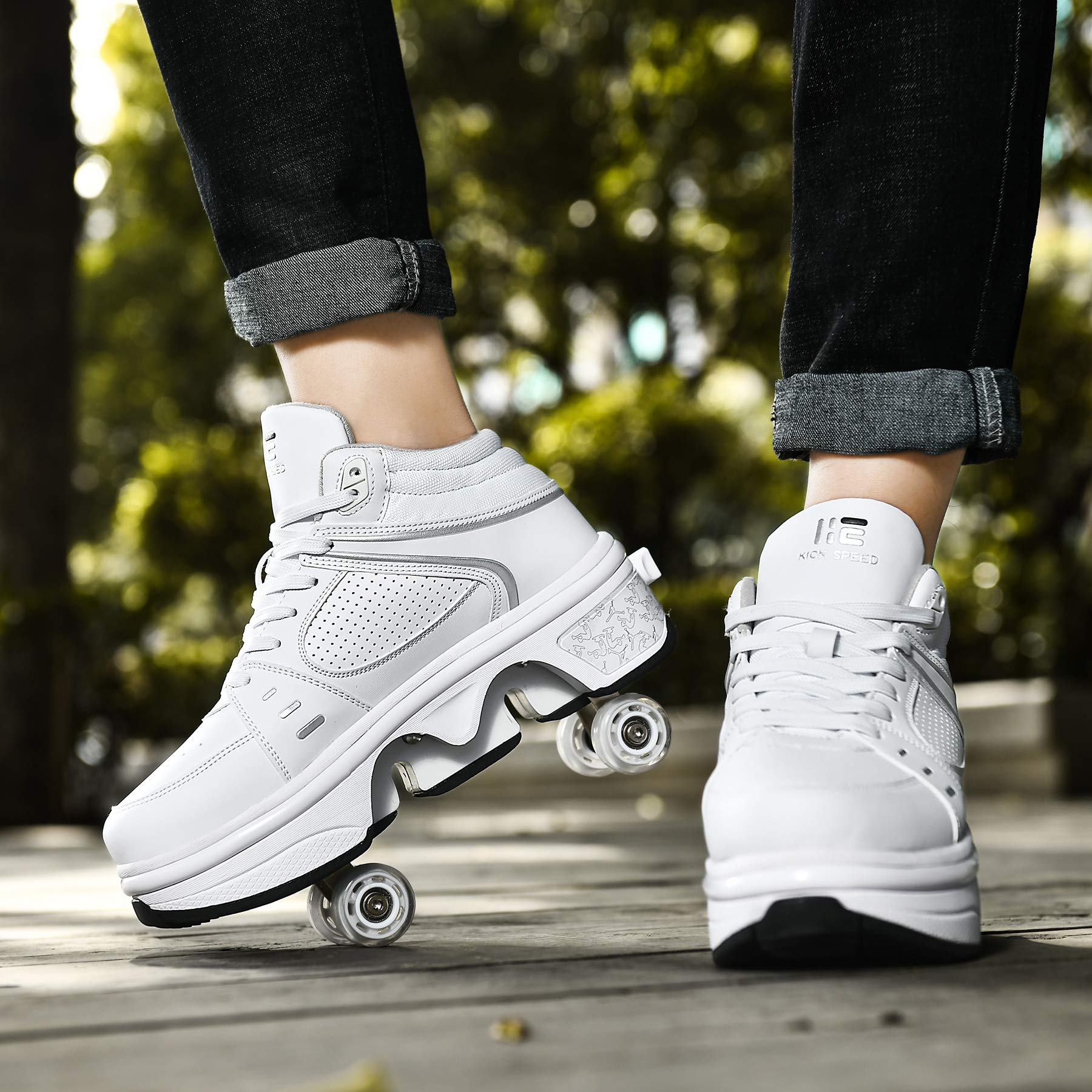 2-in-1 Roller Skates & Sneakers for Men Women - Retractable Wheel Skate Shoes for Outdoor Fun, Fitness & Commuting - Perfect for Skating, Walking & Daily Use