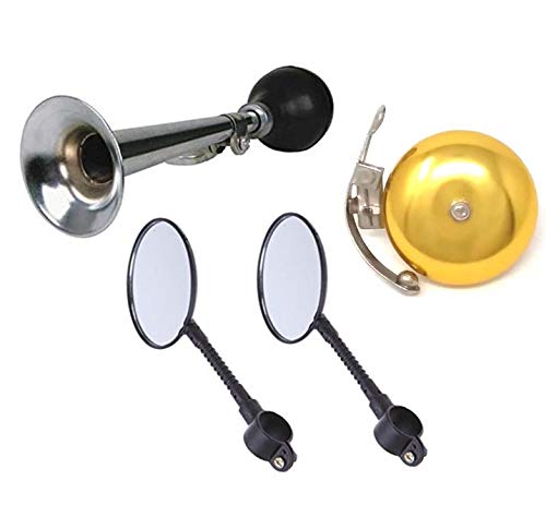 **Vintage Bike Accessory Kit for Adults & Kids - Classic Silver Mirror, Gold Bell, Horn, Reflectors & LED Lights - Perfect for Commuting, Cycling Safety & Night Rides**