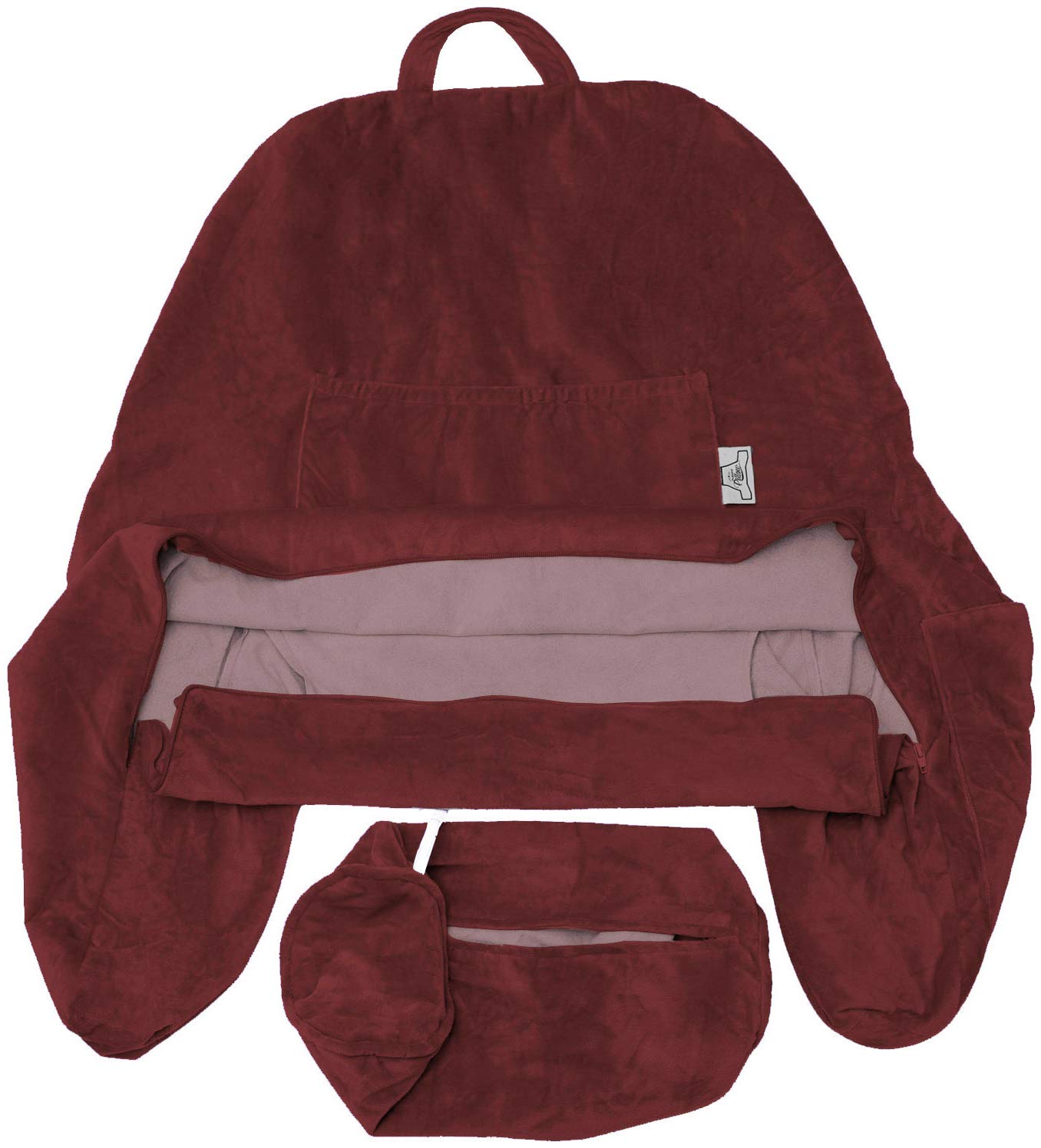 XXL Husband Pillow Cover - Soft Microfiber Bed Rest Pillow Case with Arms & Pockets for Reading (Maroon) - Perfect for Cozy Reading, Watching TV, and Relaxing in Bed