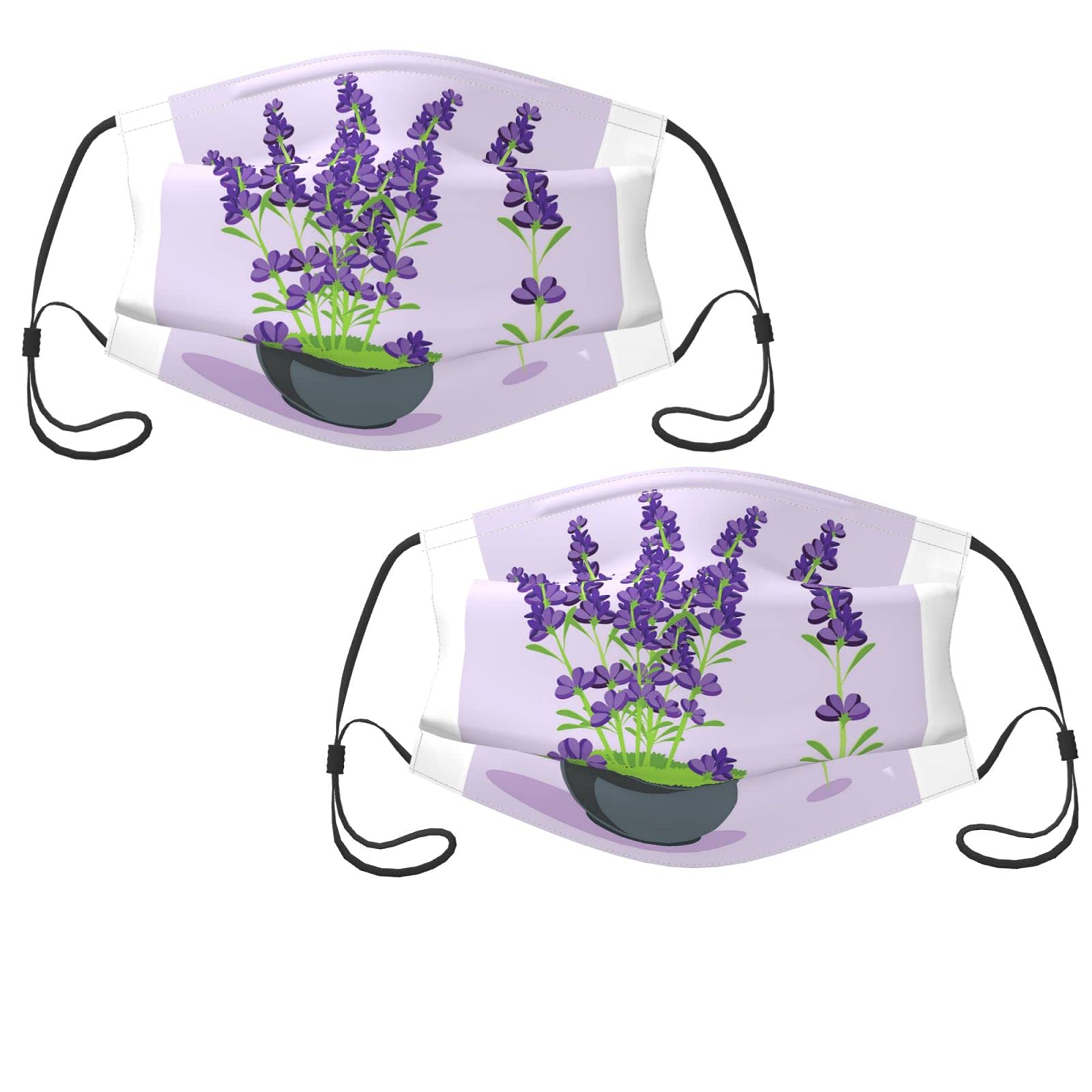 Lavender Washable Reusable Adjustable Cloth Face Masks for Kids - 2 Pack with Filter Pocket - Soft Breathable Fabric for School, Travel & Daily Protection
