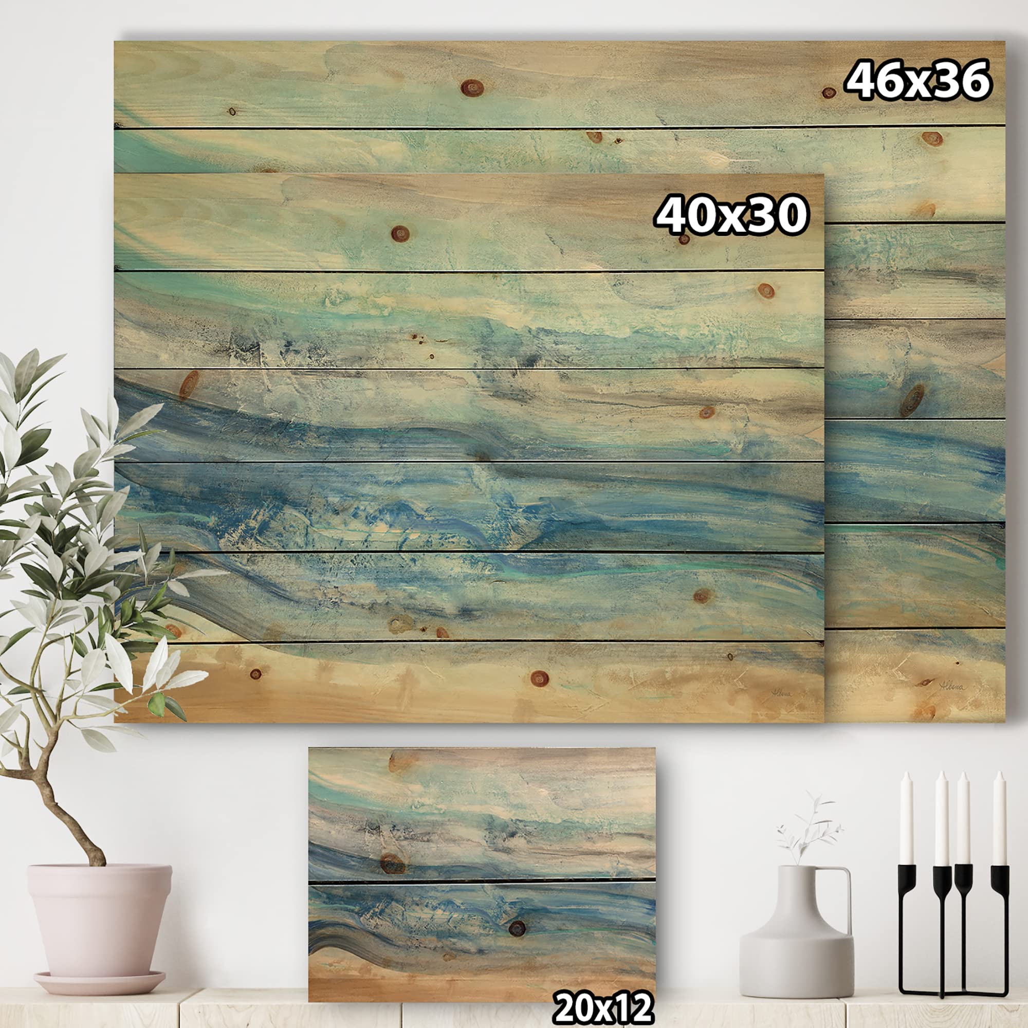 Nautical Coastal Wood Wall Art - Ocean Waves & Mineral Blue Wood Decor, Large Beach-Themed Pine Wood Panels for Living Room, Bedroom, or Beach House Decor