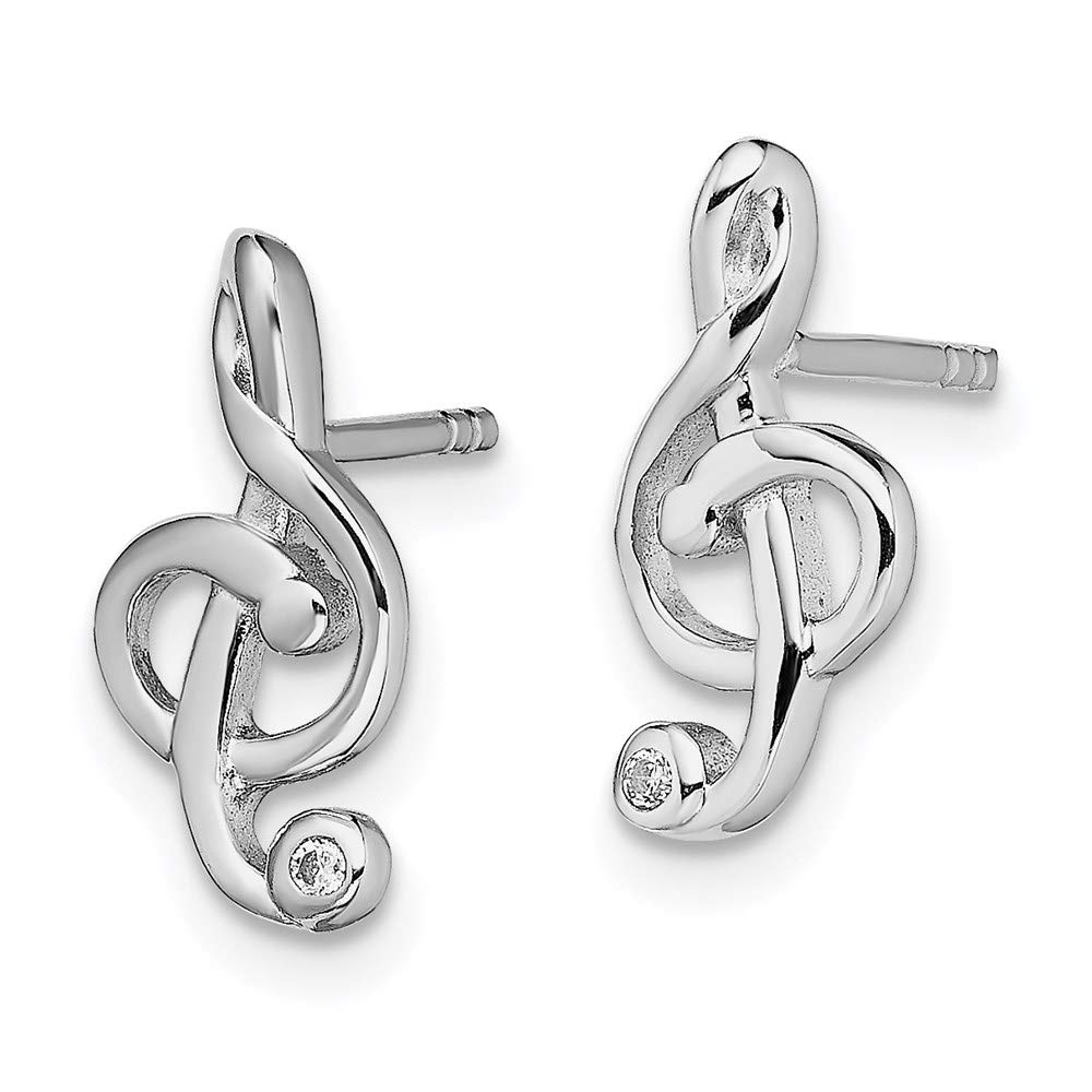 925 Sterling Silver Cubic Zirconia Treble Clef Post Earrings - Elegant Fine Jewelry for Women | Perfect Gift for Her | Ideal for Music Lovers, Concerts & Special Occasions