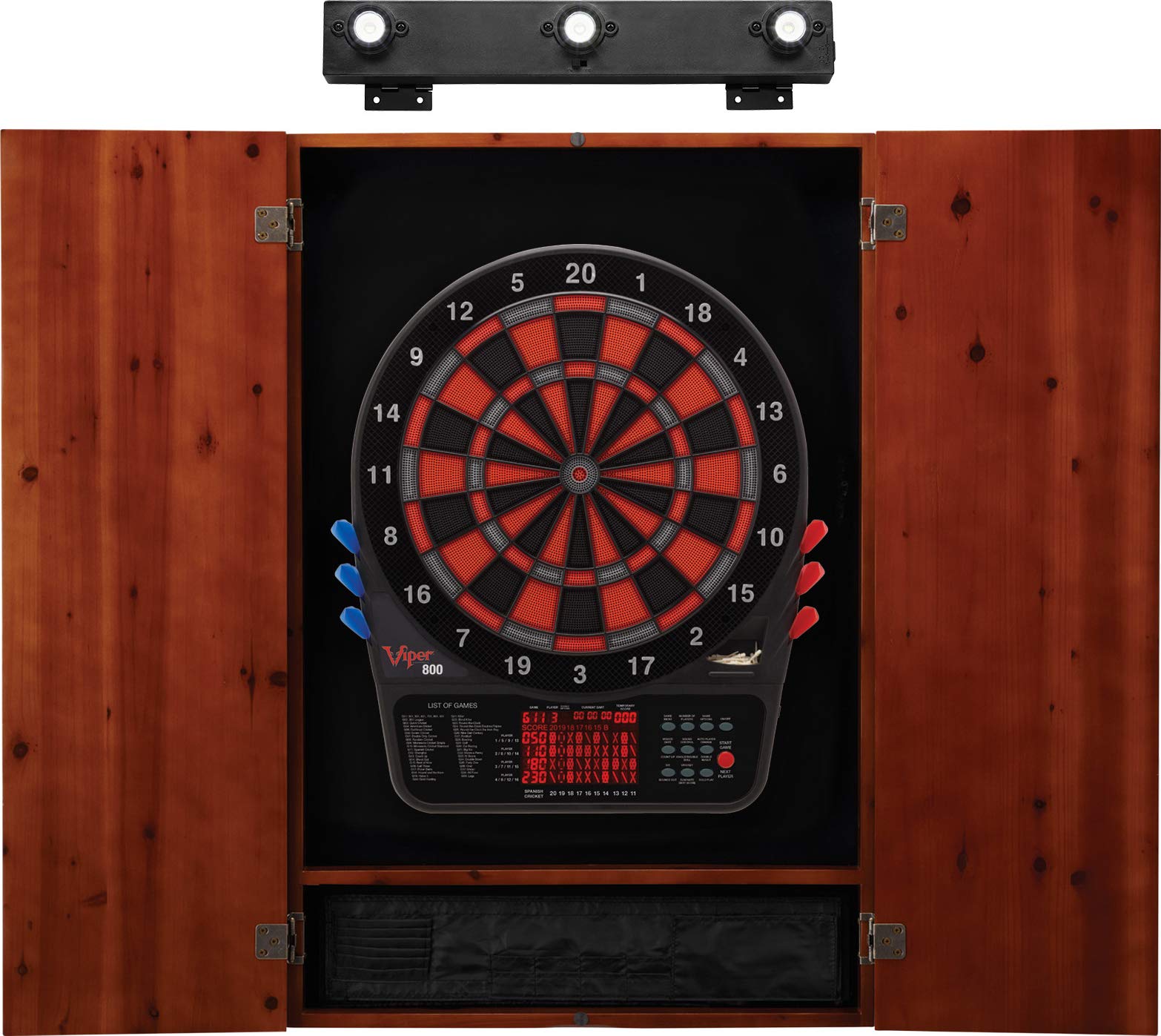 Viper 800 Electronic Dartboard Set with Metropolitan Espresso Cabinet, Laser Throw Line & Shadow Buster Dartboard Light - Perfect for Game Rooms, Bars, and Family Entertainment