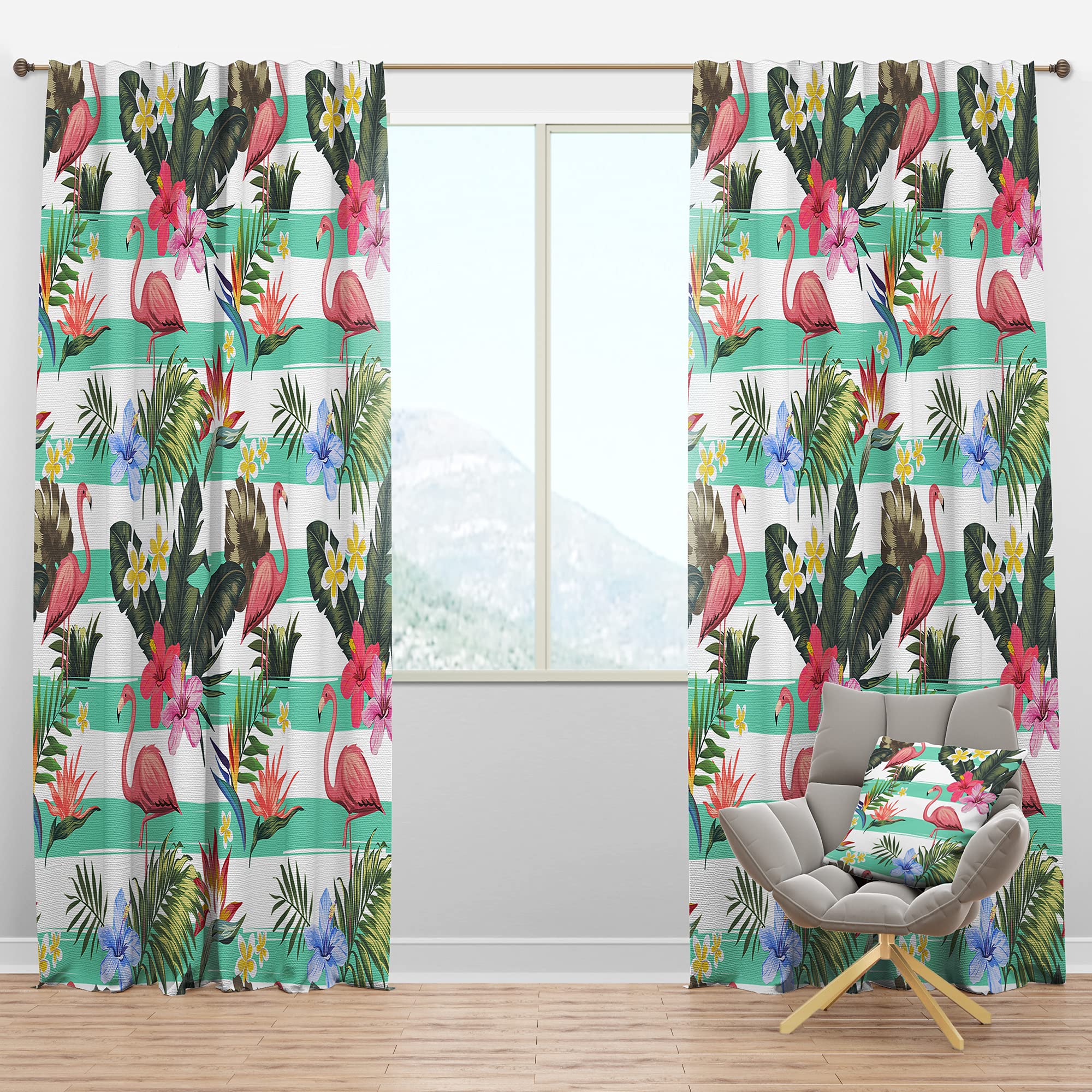DesignQ Blackout Curtains - Tropical Botanicals, Flowers & Flamingo Print - Thermal Insulated Room Darkening Drapes for Bedroom & Living Room (52x95 Inch, Single Panel) - Perfect for Home Decor, Privacy & Light Control