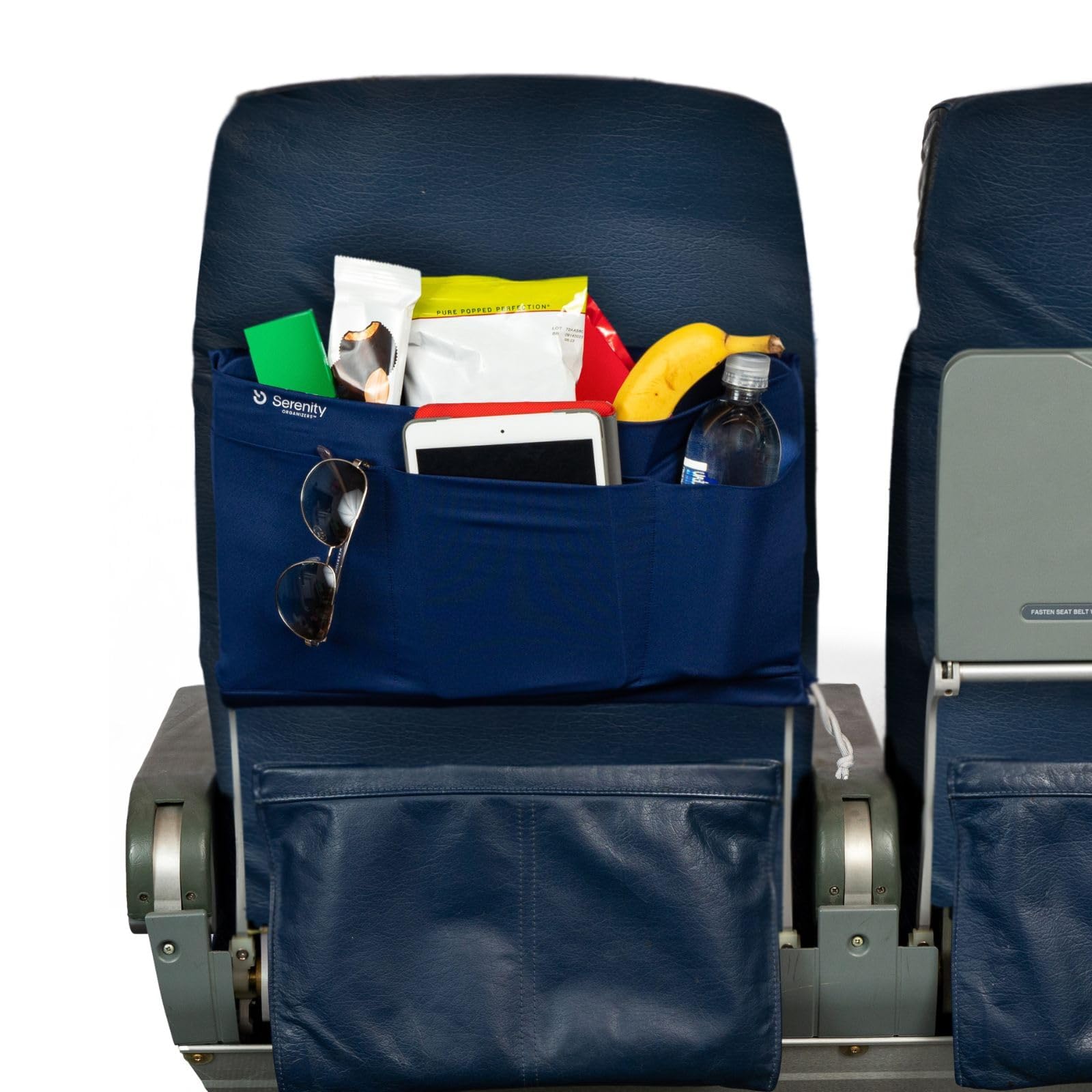 **Airplane Tray Organizer with 4 Storage Pockets – Convertible Drawstring Tote, Washable & Lightweight (2.8 oz) – Back Seat Tray Cover for Travel Essentials – Perfect for Flights, Road Trips & Kids' Activities**