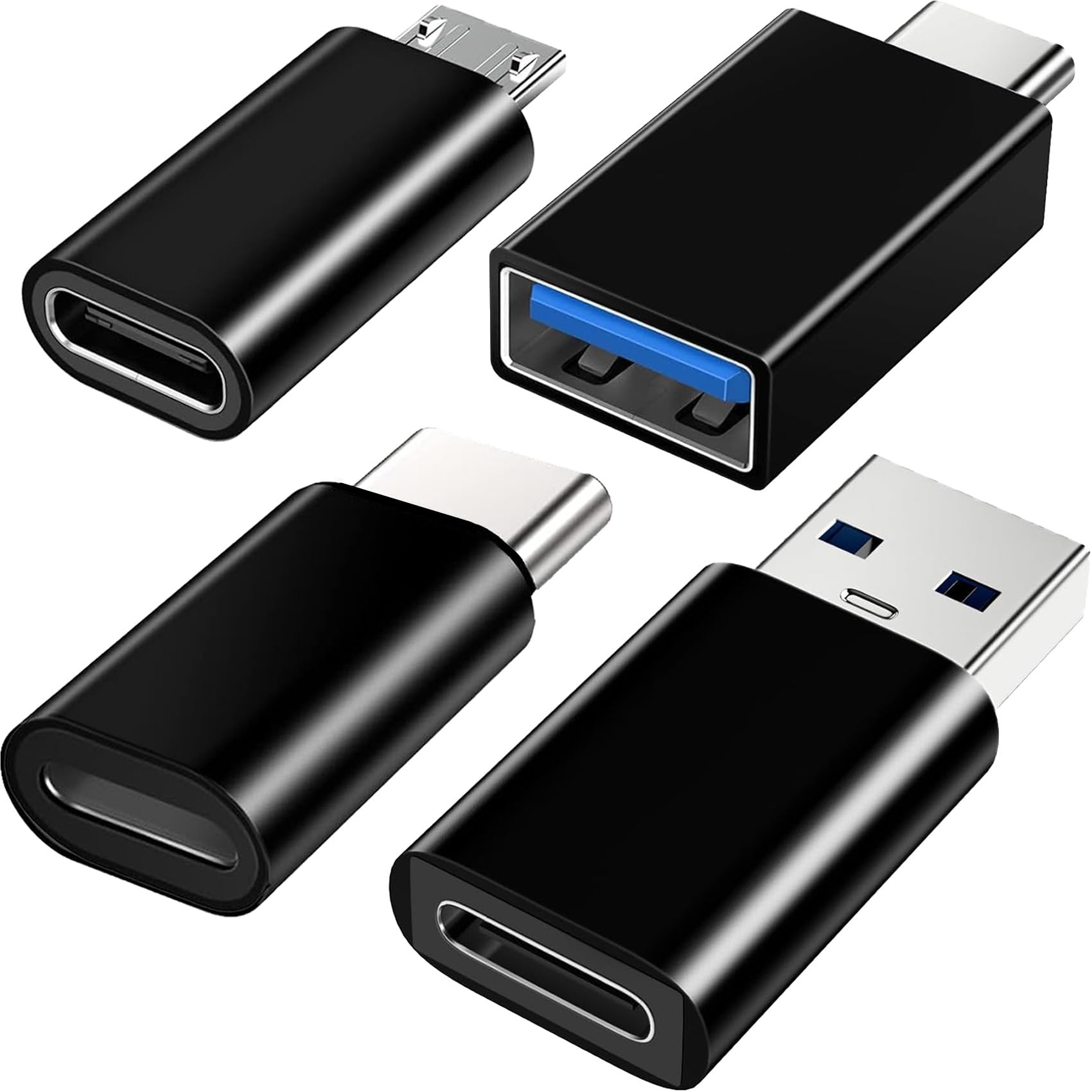4-Pack USB C Adapter Set - USB C to USB 3.0 OTG, Micro USB to USB C, USB C to Lightning - Compatible with iPhone 15, Samsung Galaxy, MacBook Pro, Laptops - Perfect for Travel, Office & Home Charging