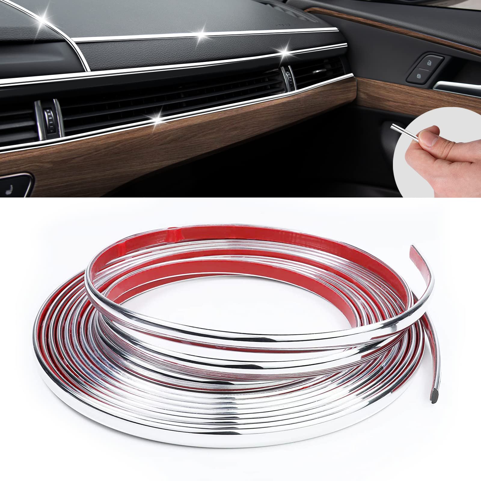 16Ft Car Trim Strip Self-Adhesive - Automotive Side Body Chrome Moulding for Exterior Protection & Decoration | DIY Car Trim Line Molding for Windows, Bumpers & Doors | Scratch-Proof Chrome Silver Finish | Perfect for Car Enthusiasts & DIY Projects