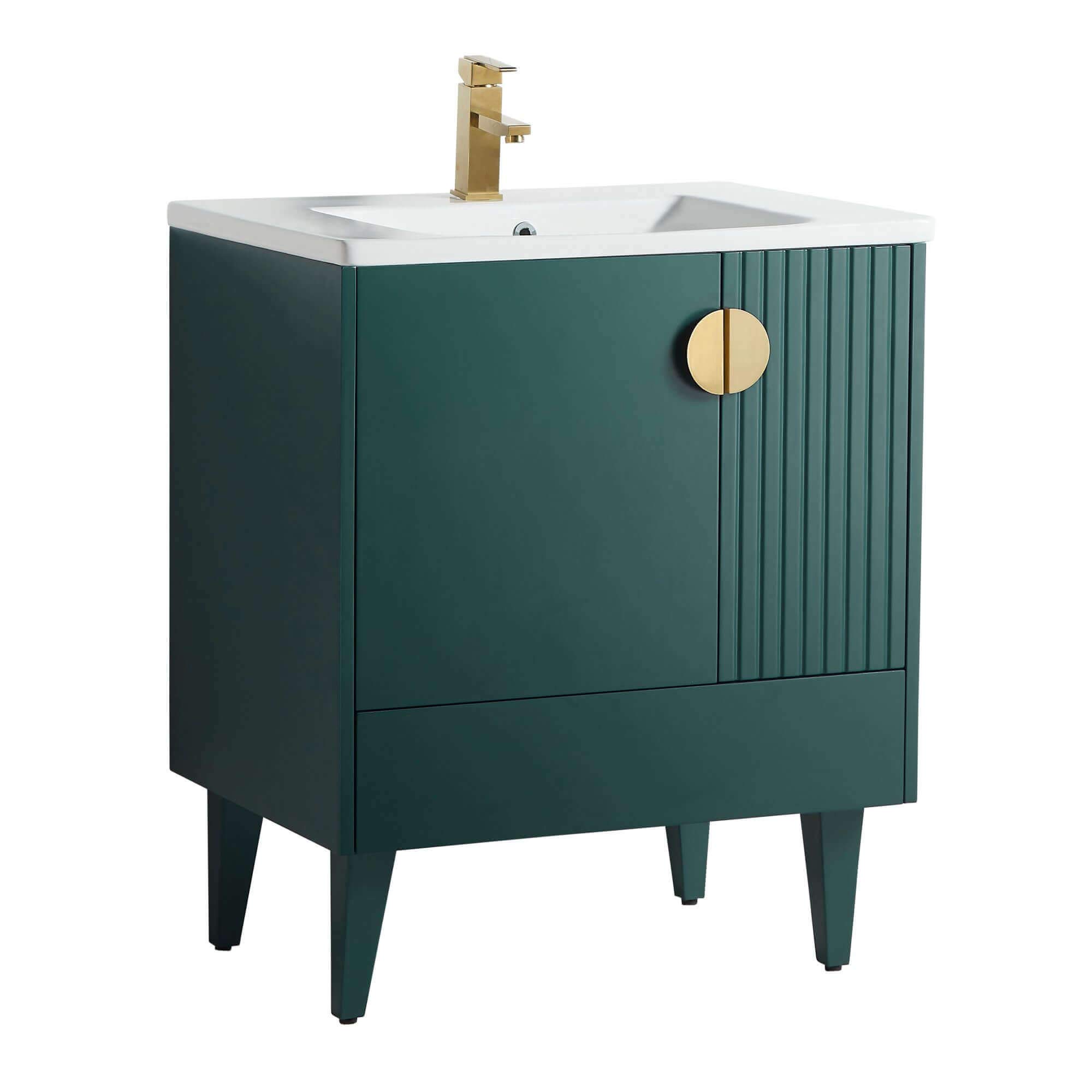 Venezian Collection - 30 Inch Single Green Bathroom Vanity with Brass Handles - Modern Farmhouse Style for Small Bathrooms & Powder Rooms