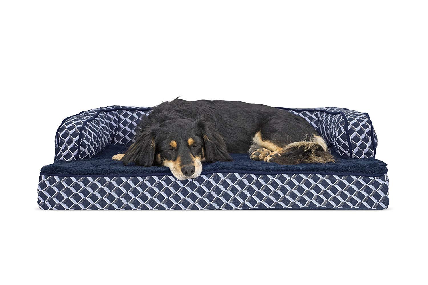 Furhaven Orthopedic Dog Bed for Small & Medium Dogs - Removable Bolsters & Washable Cover - Plush Support for Pets Up to 35 lbs - Comfortable Couch Sofa Design in Diamond Blue - Perfect for Living Room, Bedroom or Pet-Friendly Spaces