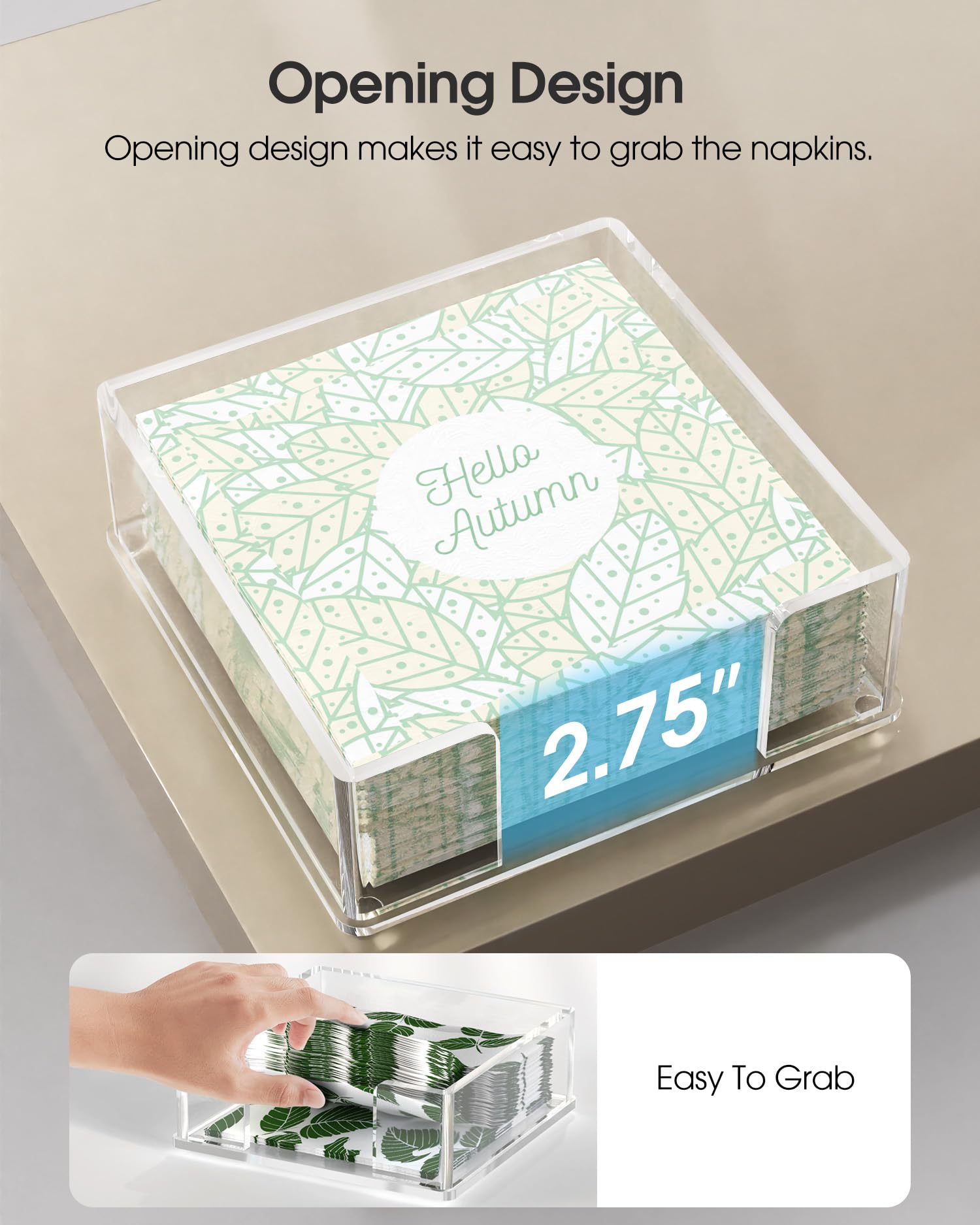 MaxGear Clear Acrylic Cocktail Napkin Holder - 5.5 x 5.5 Inch Tabletop Beverage Towel Caddy for Bars, Parties, Kitchens & Dining Rooms - Perfect for Hosting, Entertaining & Home Decor