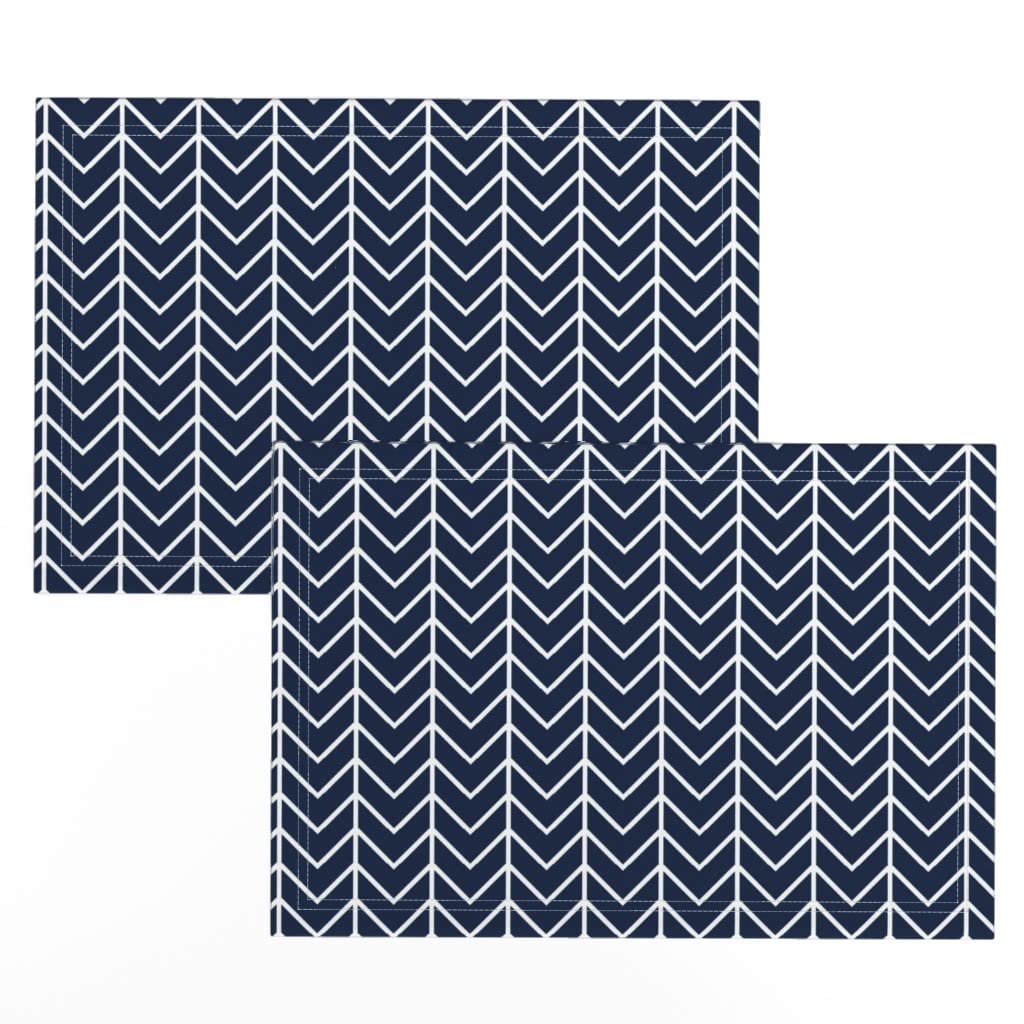Premium Linen Cotton Canvas Placemats Set of 2 - Navy Chevron Midcentury Modern White Print Table Mats for Dining, Kitchen Decor, and Holiday Entertaining