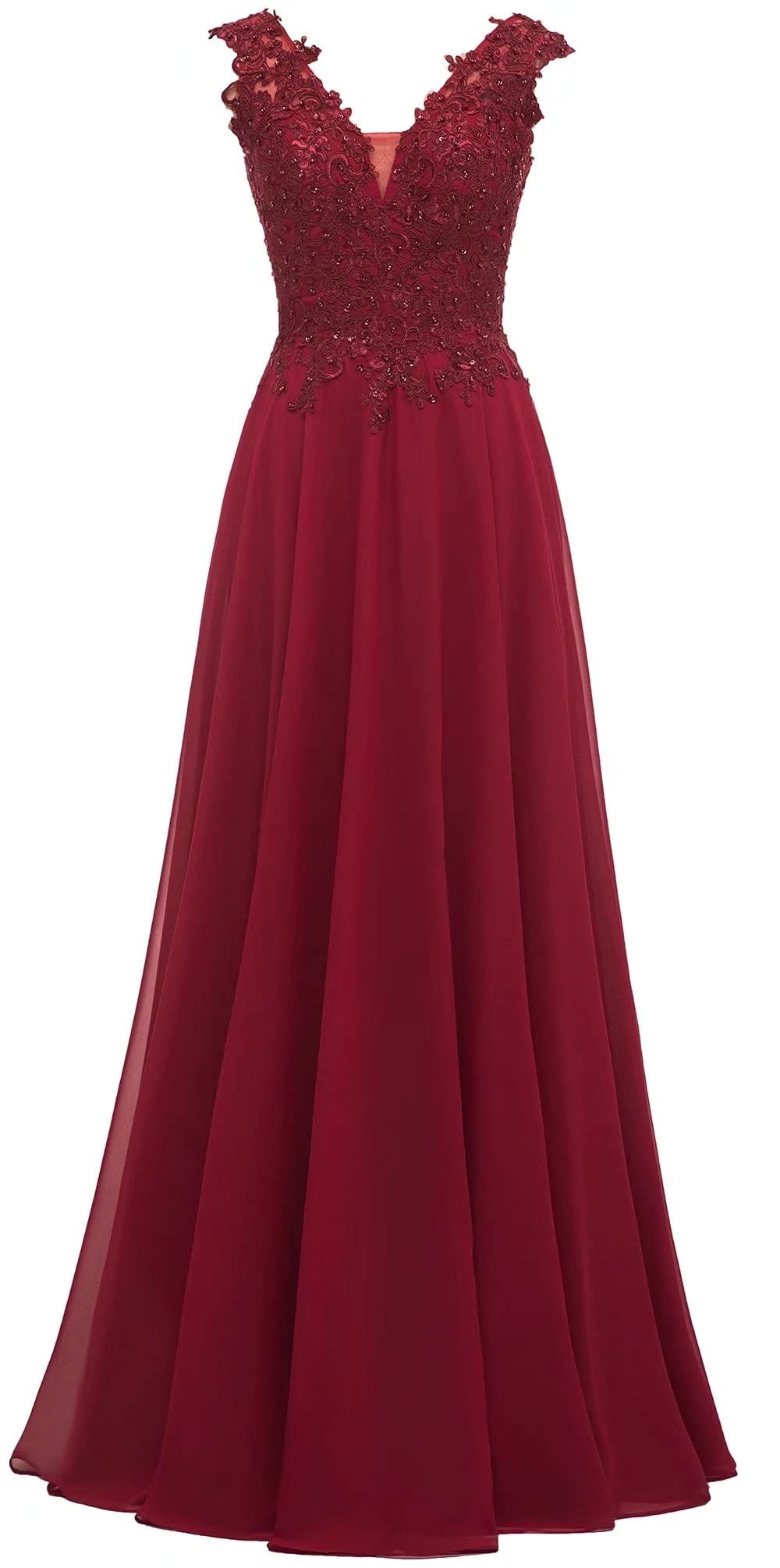 Elegant Lace Chiffon Bridesmaid Dress - Long V-Neck Formal Wedding Gown for Women | Perfect for Prom, Evening Parties & Special Occasions