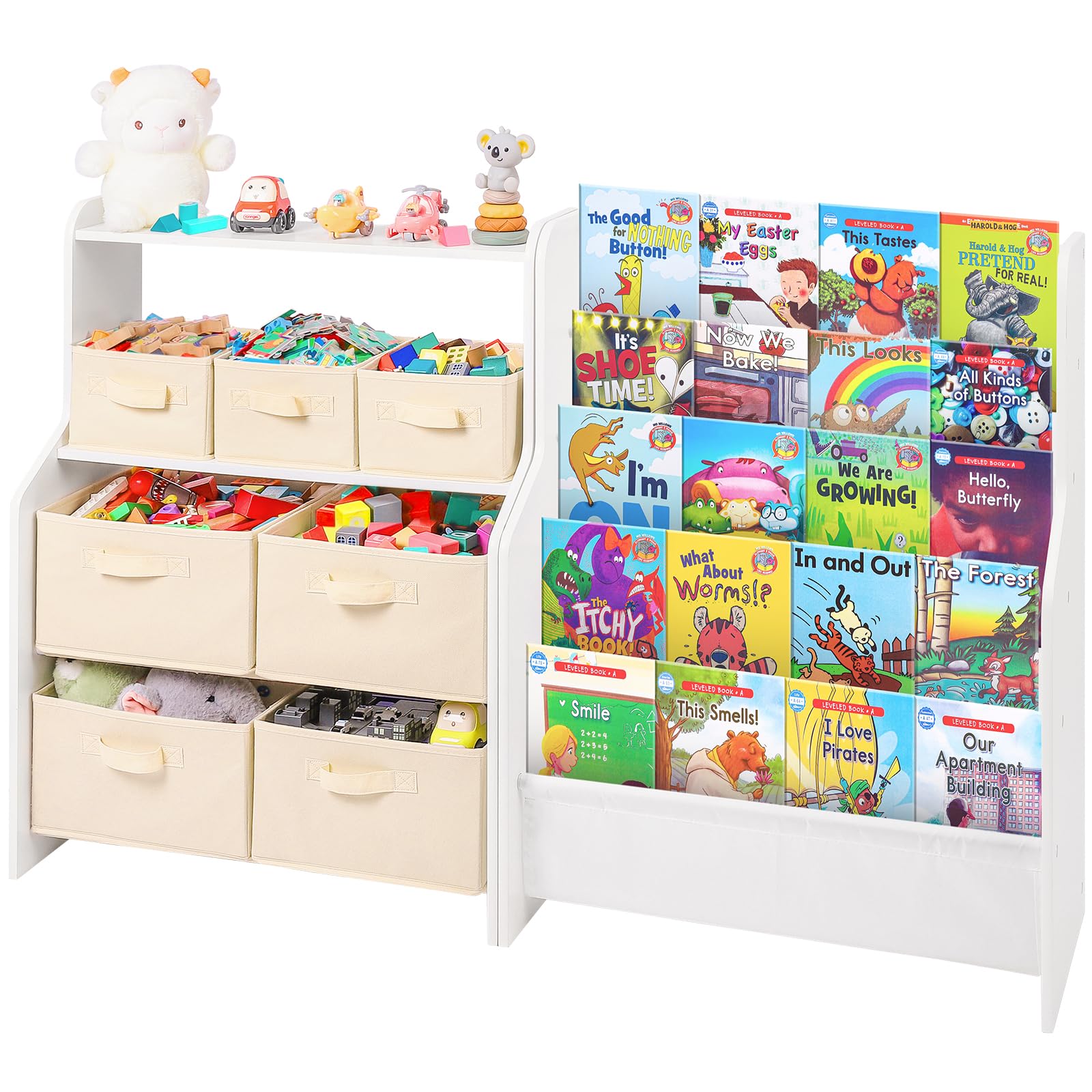 Vilaxing 5-Tier Kids Toy Storage Organizer with 7 Bins - Bookshelf & Toy Shelf for Nursery, Playroom, Study - Perfect for Baby & Preschooler Toys, Books & Room Organization
