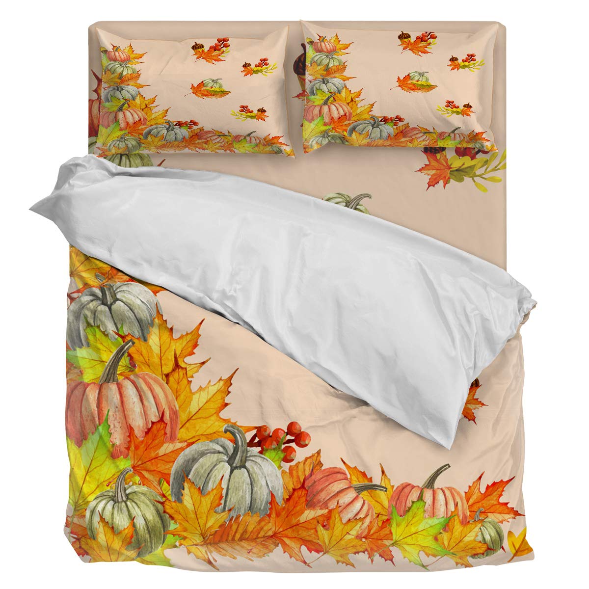 Premium 4-Piece Full Size Duvet Cover Set - Sunflower & Autumn Harvest Design (Berry, Pumpkin, Maple Leaf) with Soft Comforter Cover, Sheet & 2 Pillowcases | Luxury Bedding for Fall & Winter Seasons | Perfect for Guest Rooms, Master Bedrooms & Cozy Seasonal Decor