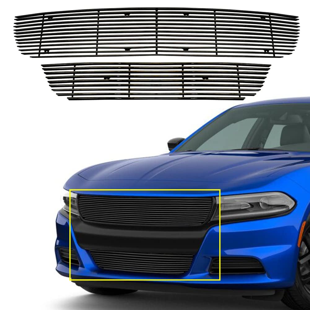 2015-2019 Dodge Charger SXT Front Black Grille Grill Insert Combo - Compatible with Non-Adaptive Cruise Control Models | Perfect for Car Upgrades & Customization