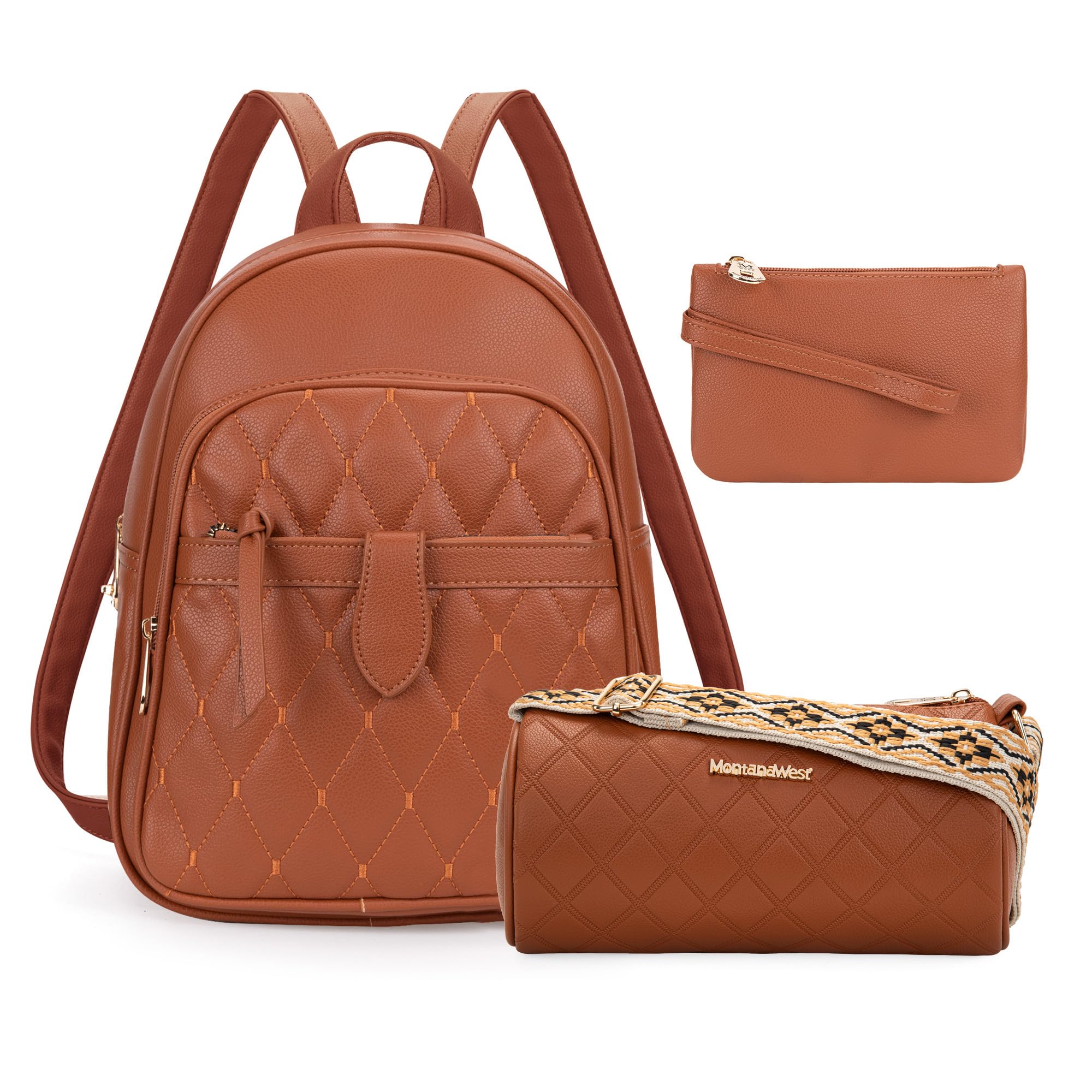 Montana West 3-Piece Anti-Theft Backpack Purse Set for Women - Small Quilted Crossbody Bag with RFID Protection | Perfect for Travel, Work, and Everyday Use