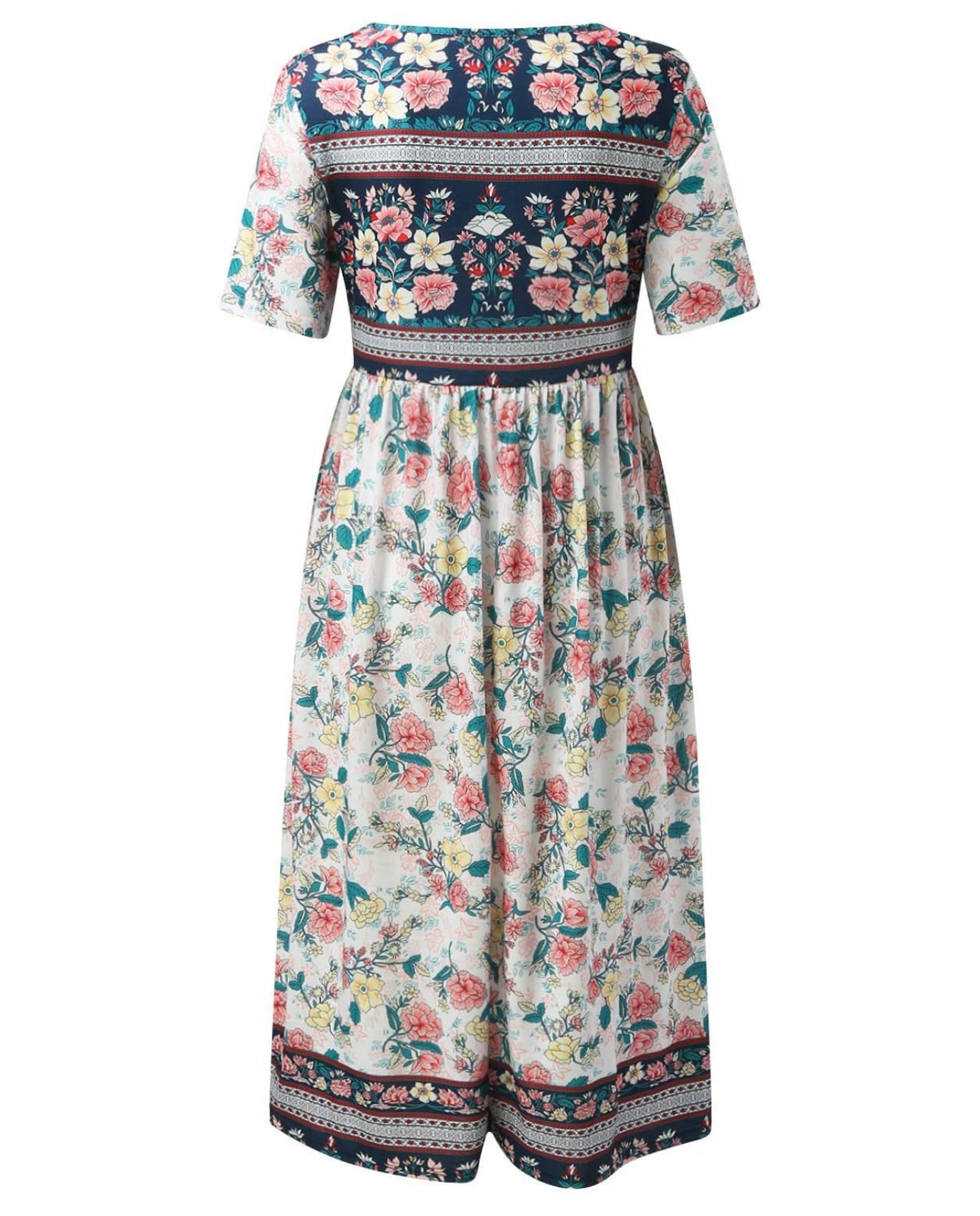 Boho Floral Maxi Dress for Women - Casual Loose Summer Short Sleeve Beach Vacation Dress with Pockets | Perfect for Beach Getaways, Music Festivals & Summer Outings