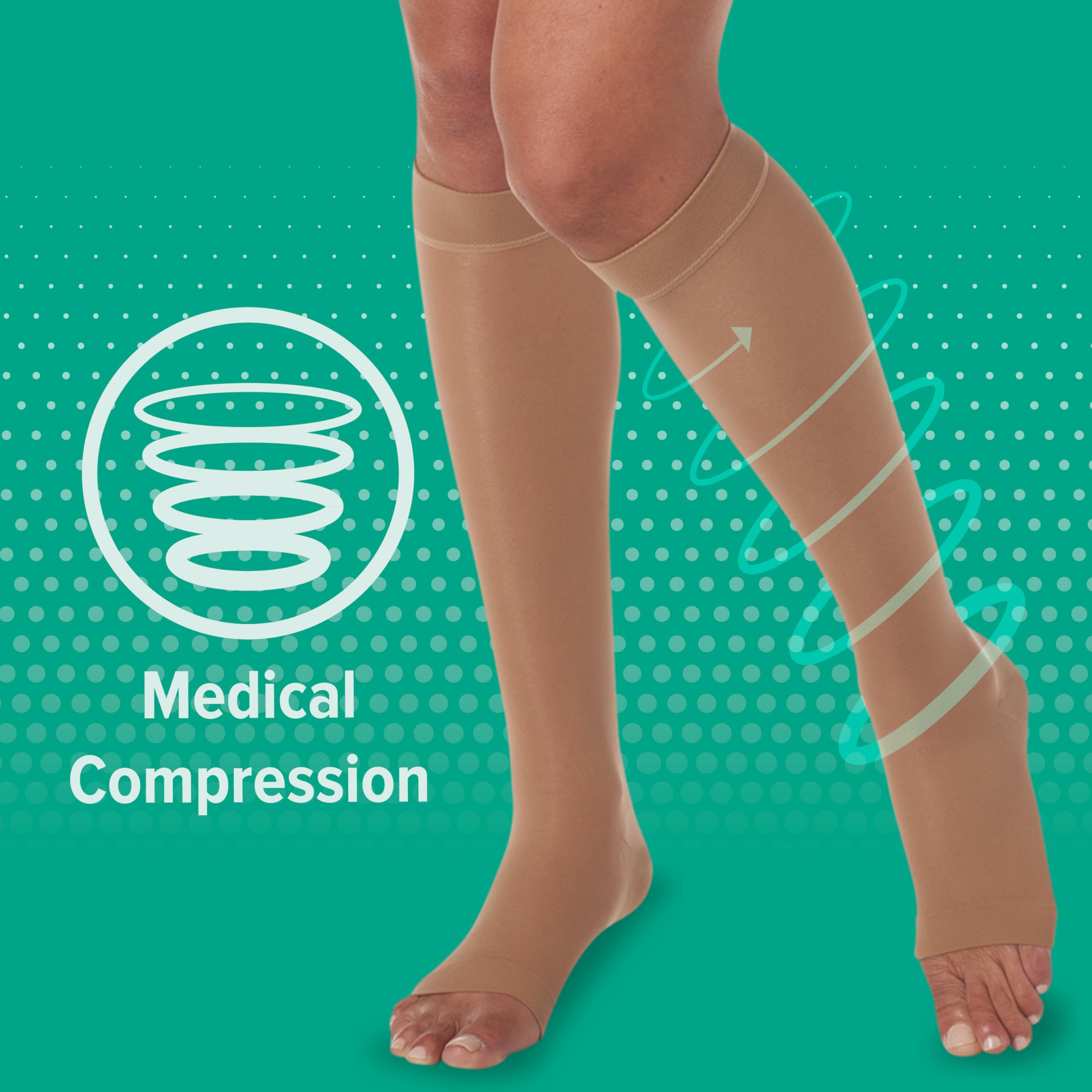 Juzo Naturally Sheer 2101AD 20-30mmHg Open Toe Knee High Compression Stockings for Women - Medical Grade Support for Varicose Veins, Swelling & Circulation - Perfect for Travel, Work & Daily Comfort