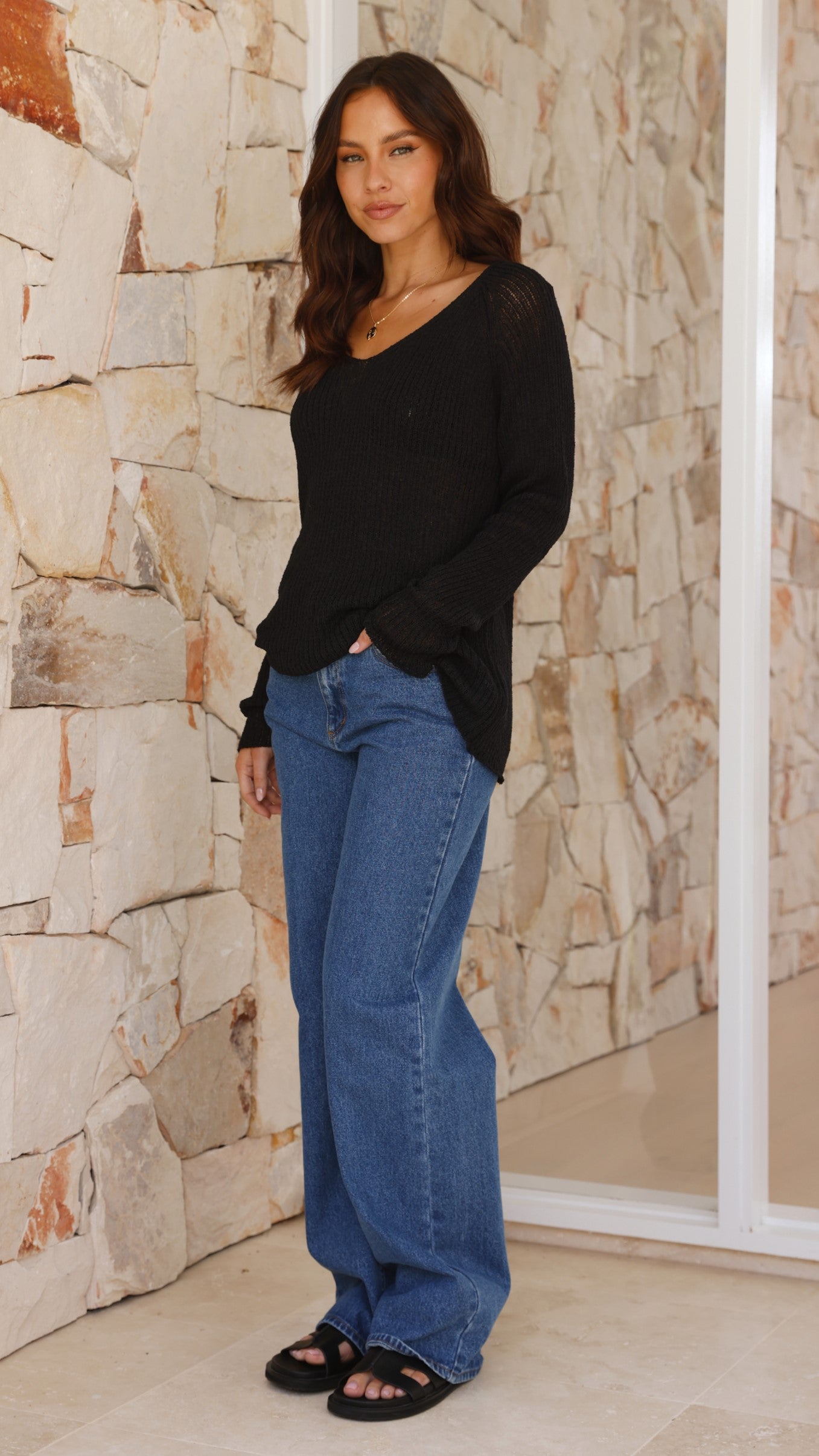 Casale Knit Top for Women - Soft Stretch Comfortable Black Long Sleeve Shirt - Perfect for Work, Casual Outfits & Layering