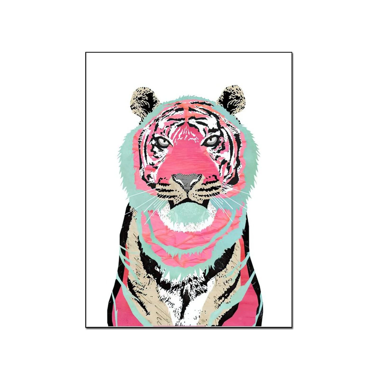 Nordic Minimalist Pink Tiger Wall Art Poster - 12x16in for Living Room Decor