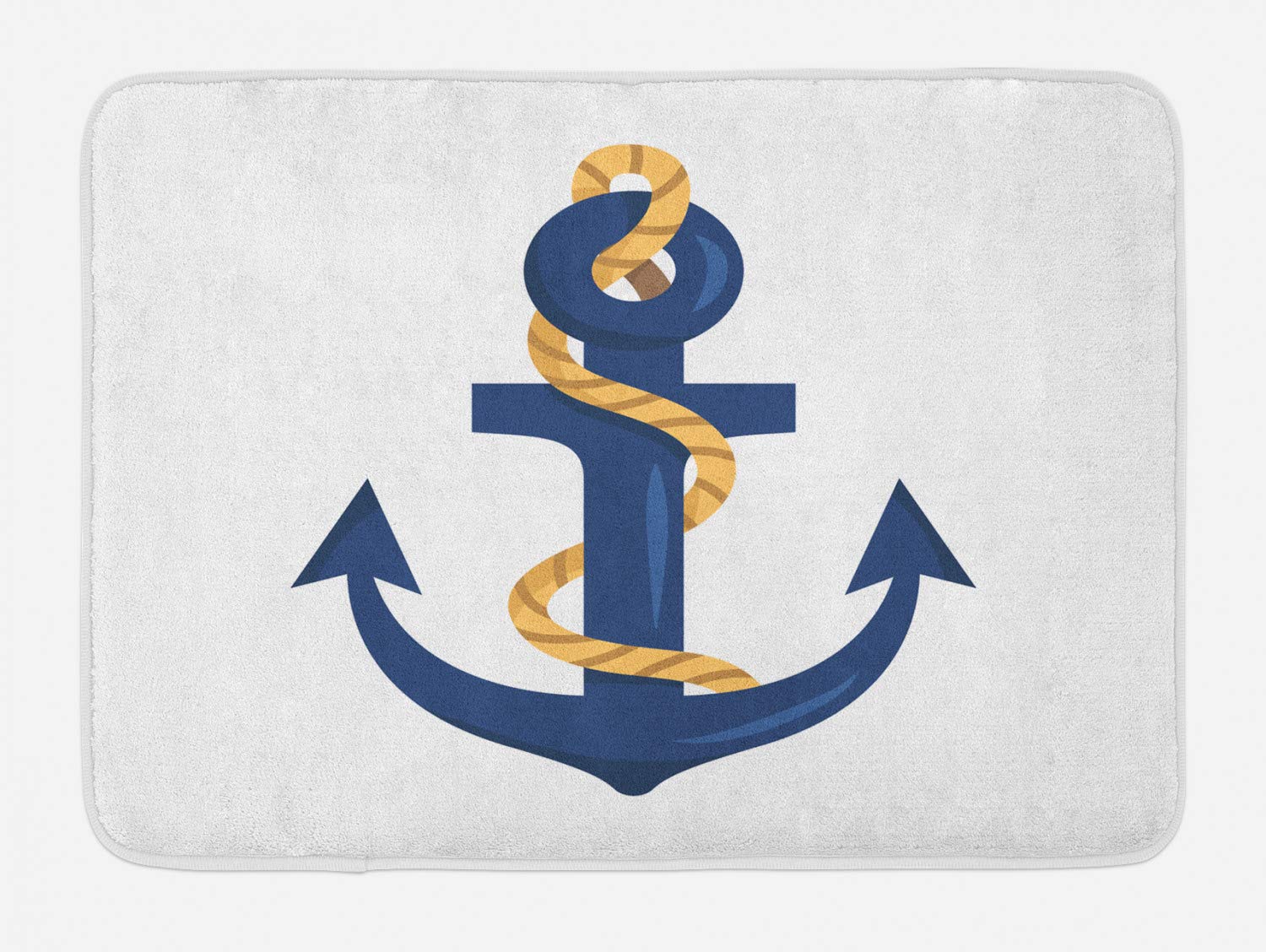 Ambesonne Nautical Anchor Bath Mat - Non-Slip Plush Bathroom Rug with Cartoon Dark Sky Blue Anchor Design, 30.2 x 20 Inches, White & Royal Blue - Perfect for Coastal, Beach House or Nautical Theme Bathroom Decor
